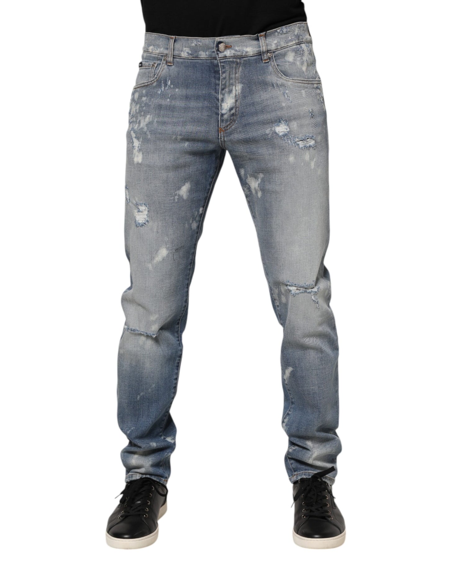 Dolce & Gabbana Blue Cotton Tattered Slim Fit Men Denim Jeans