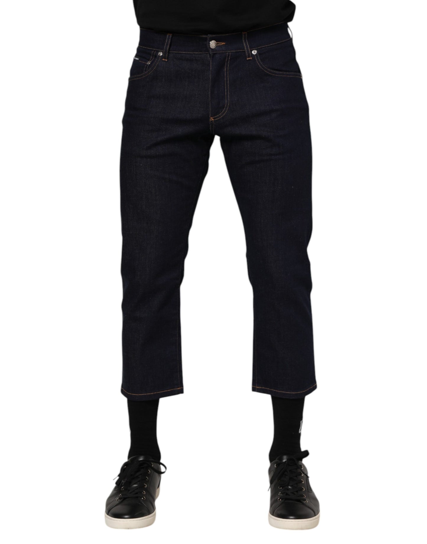 Dolce & Gabbana Dark Blue Cotton Logo Slim Fit Men Denim Jeans