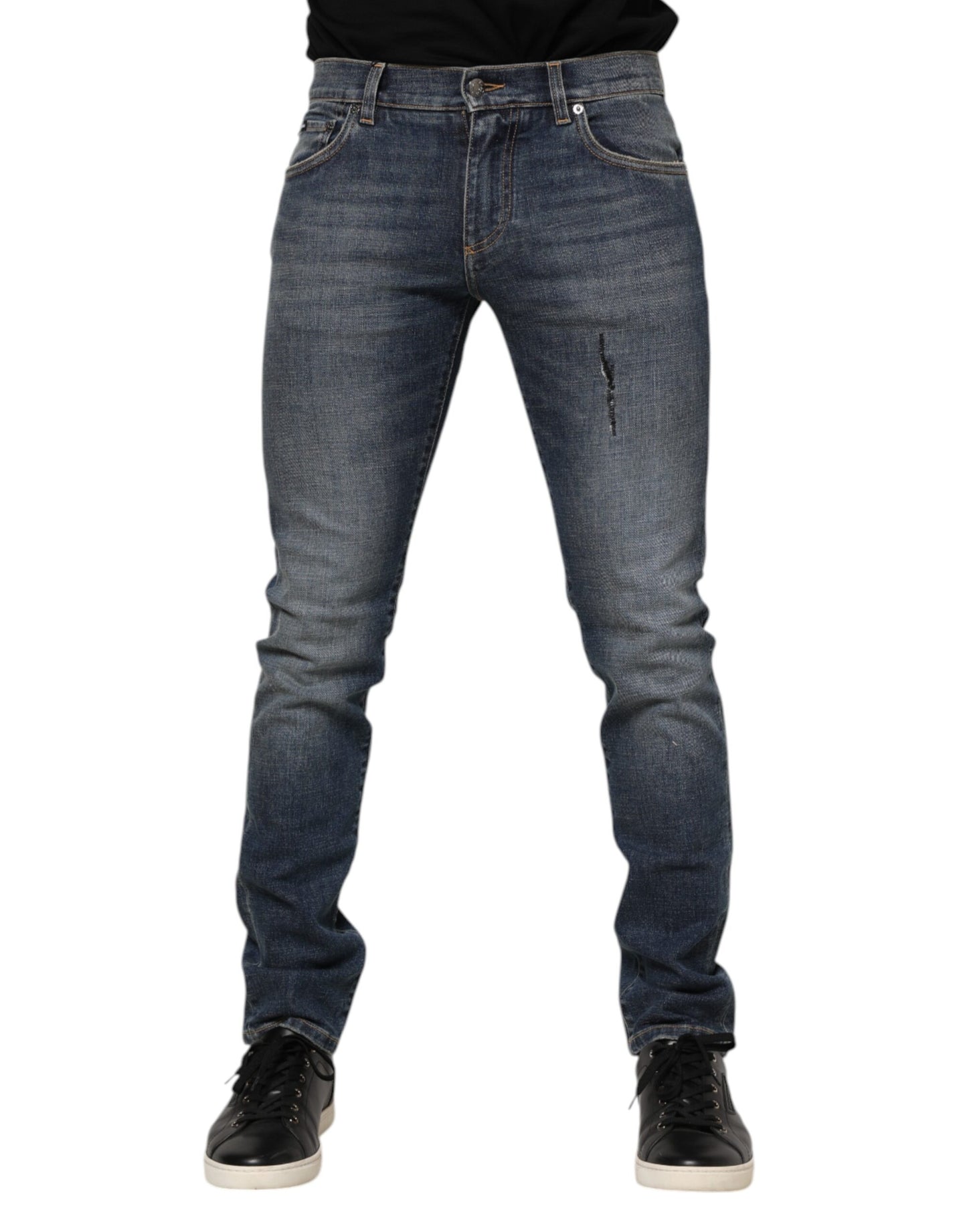 Dolce & Gabbana Blue Washed Skinny Logo Plaque Men Denim Jeans