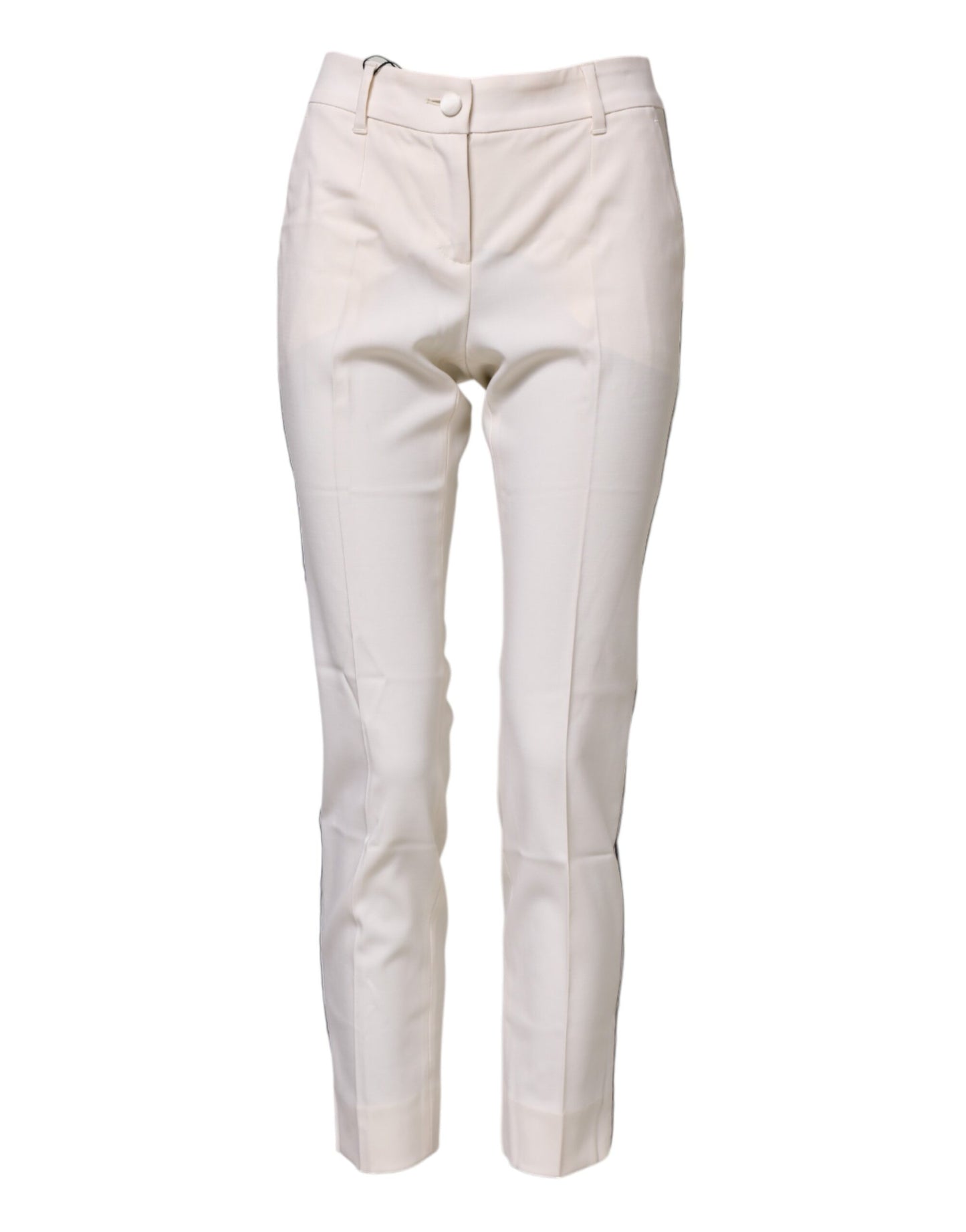 Dolce & Gabbana White Wool Tapered High Waist Pants