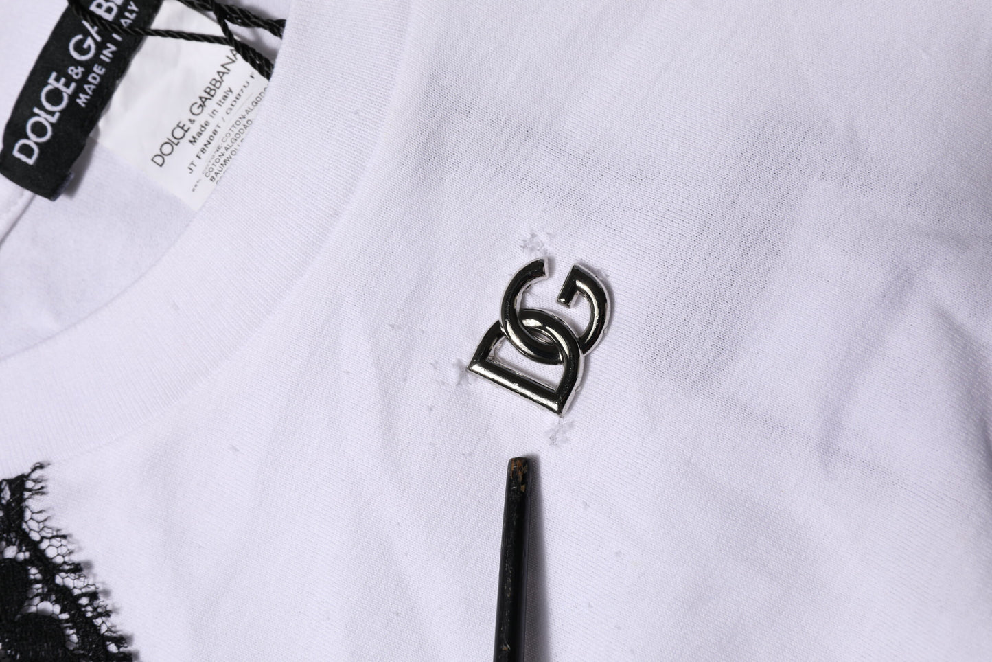 Dolce & Gabbana White Floral Lace DG Detailing Top T-shirt