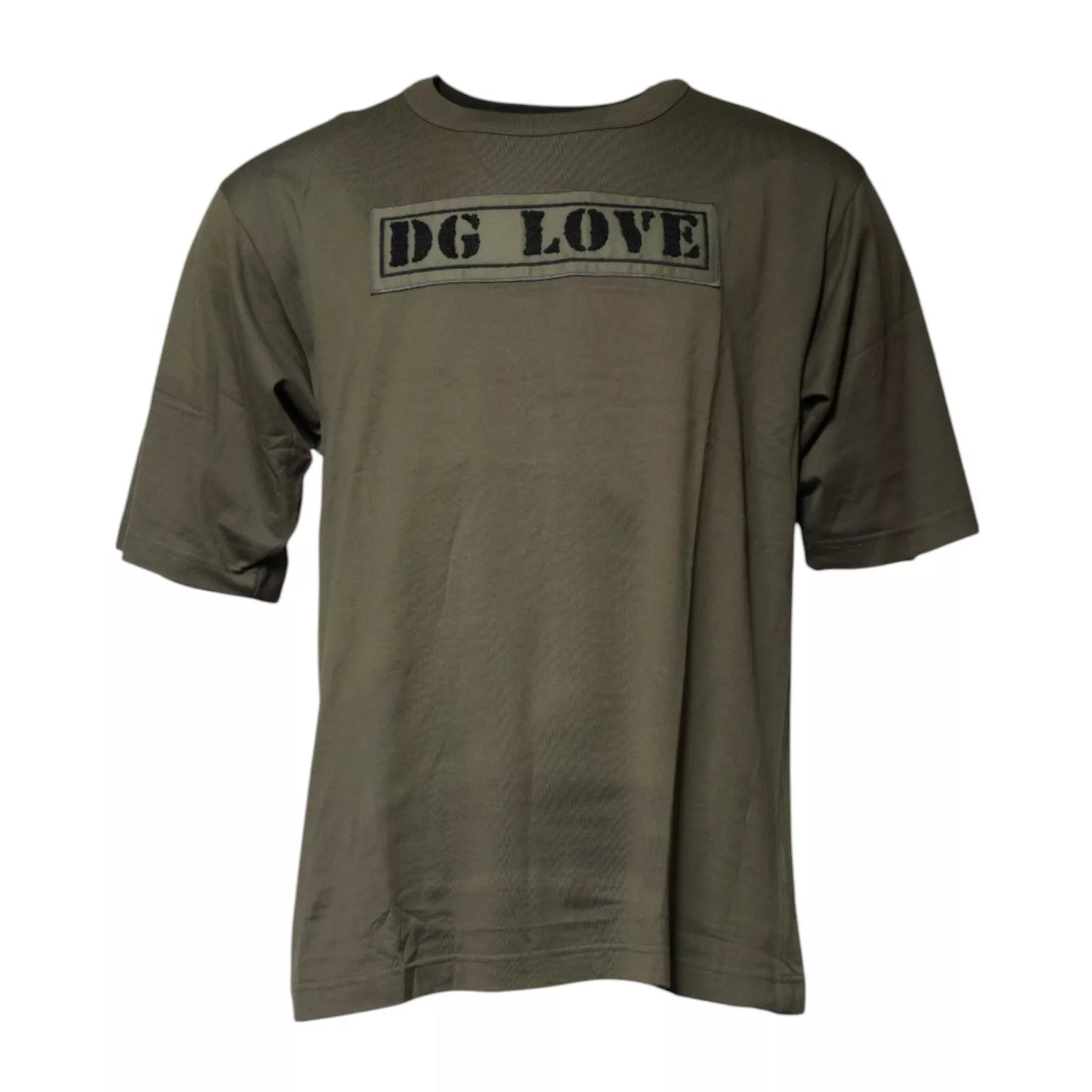 Dolce & Gabbana Army Green DG Love Cotton Crew Neck T-shirt