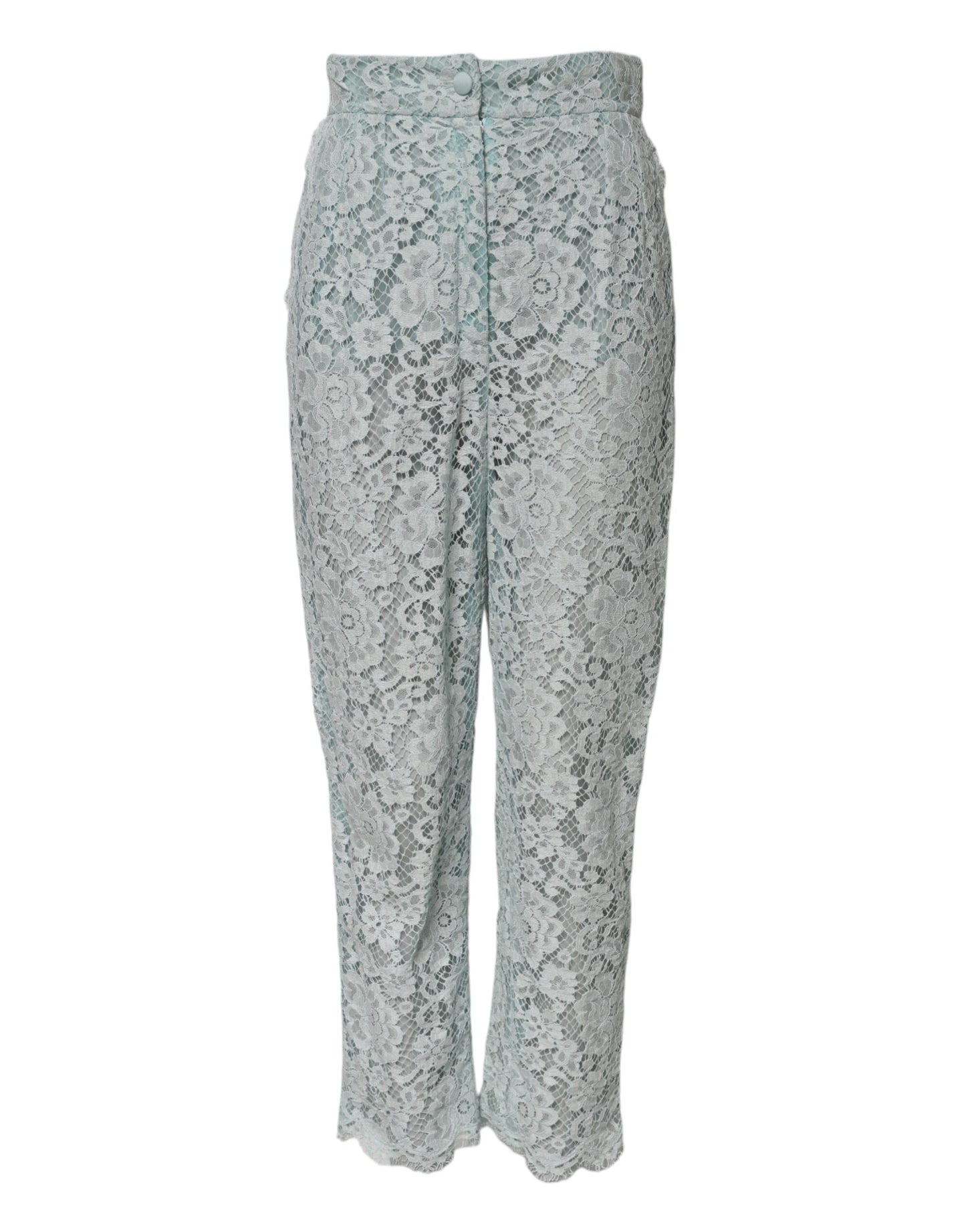 Dolce & Gabbana Mint Green Cotton Floral Lace Trousers Pants