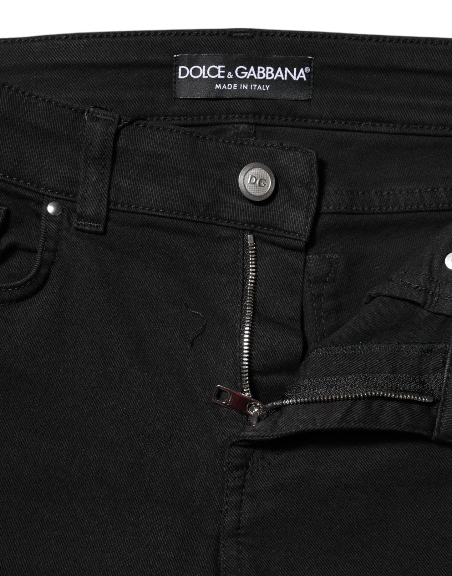 Dolce & Gabbana Black Cotton Logo Skinny MidWaist Denim Jeans