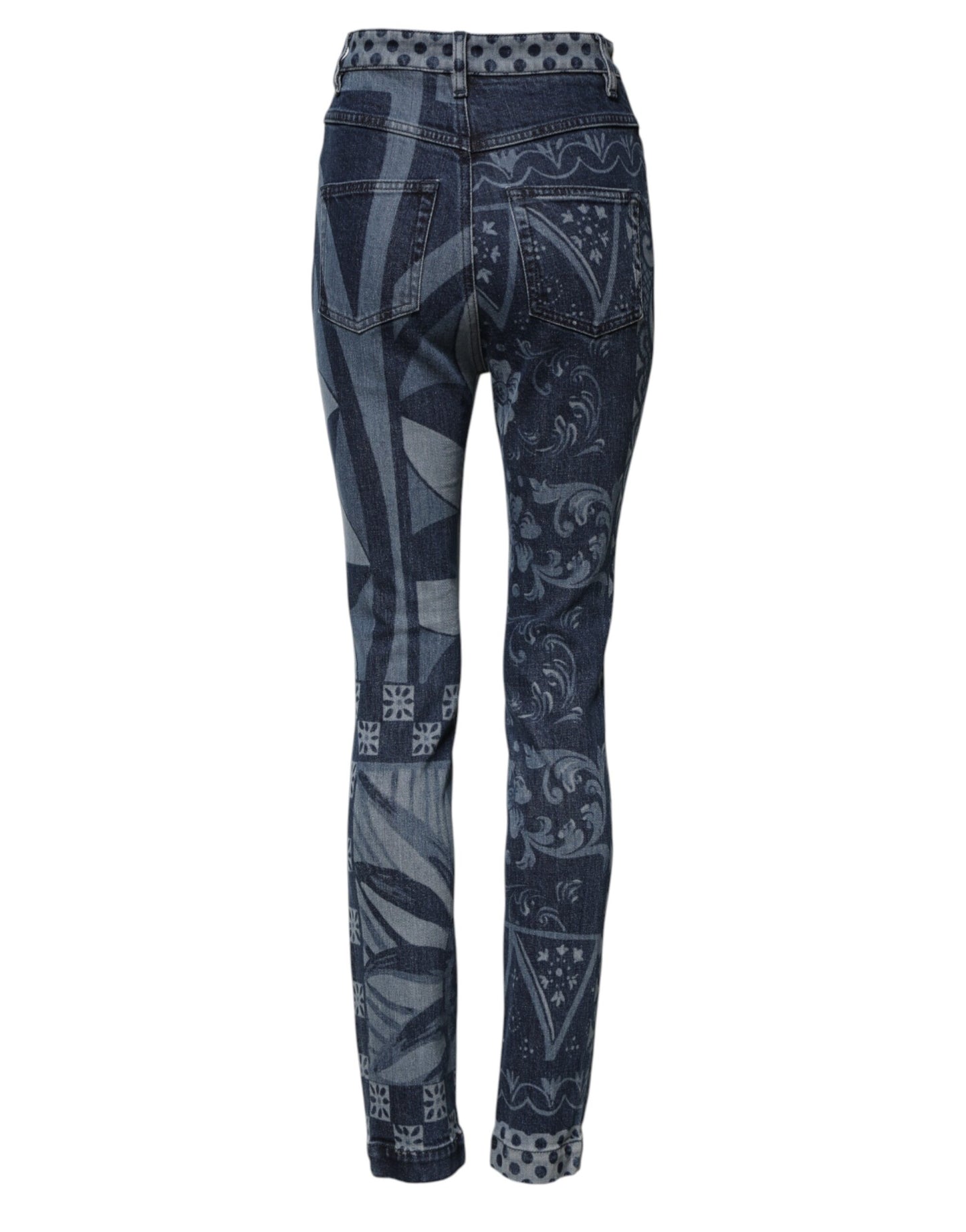 Dolce & Gabbana Blue Graphic Print Cotton Skinny Denim Jeans
