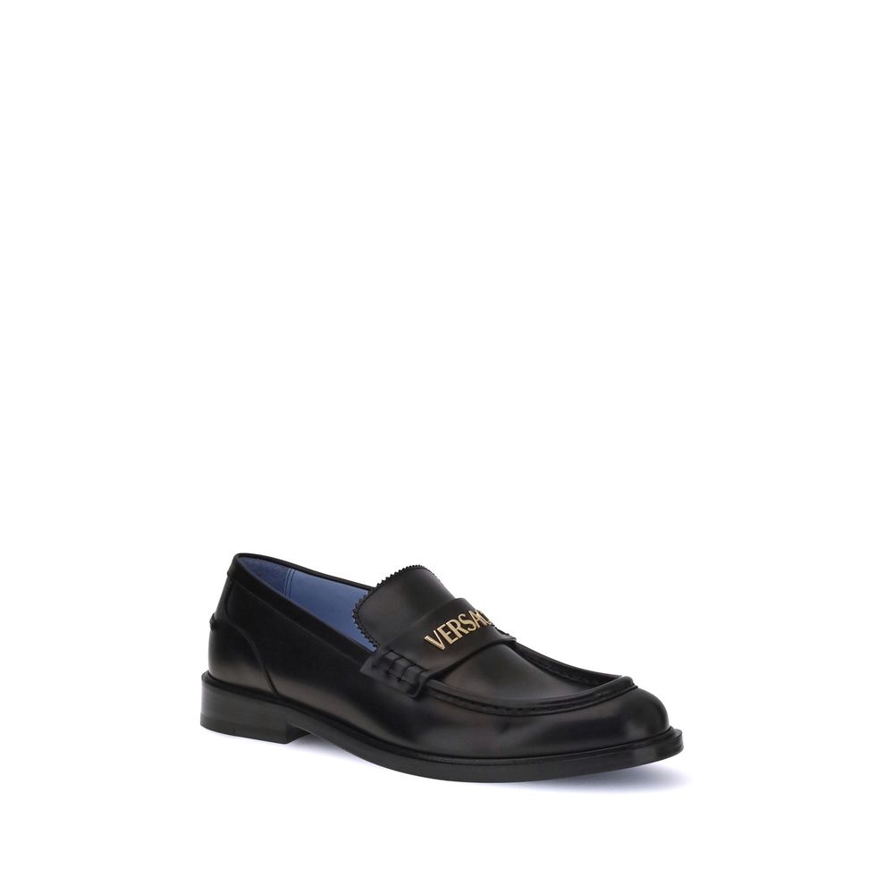 Versace Black Calf Leather Bos Taurus Slip-On Loafers