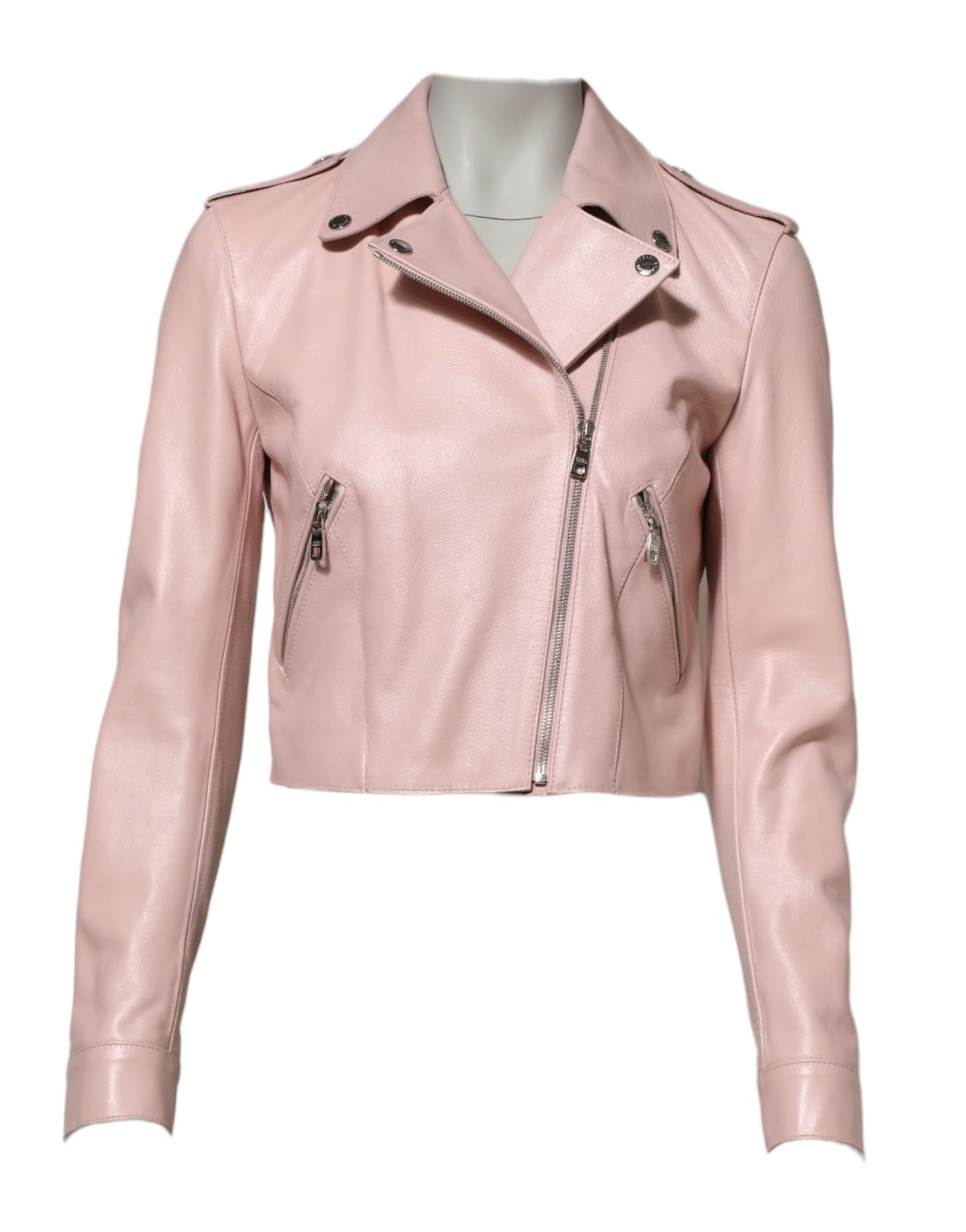 Dolce & Gabbana Light Pink Collar Leather Women Biker Jacket