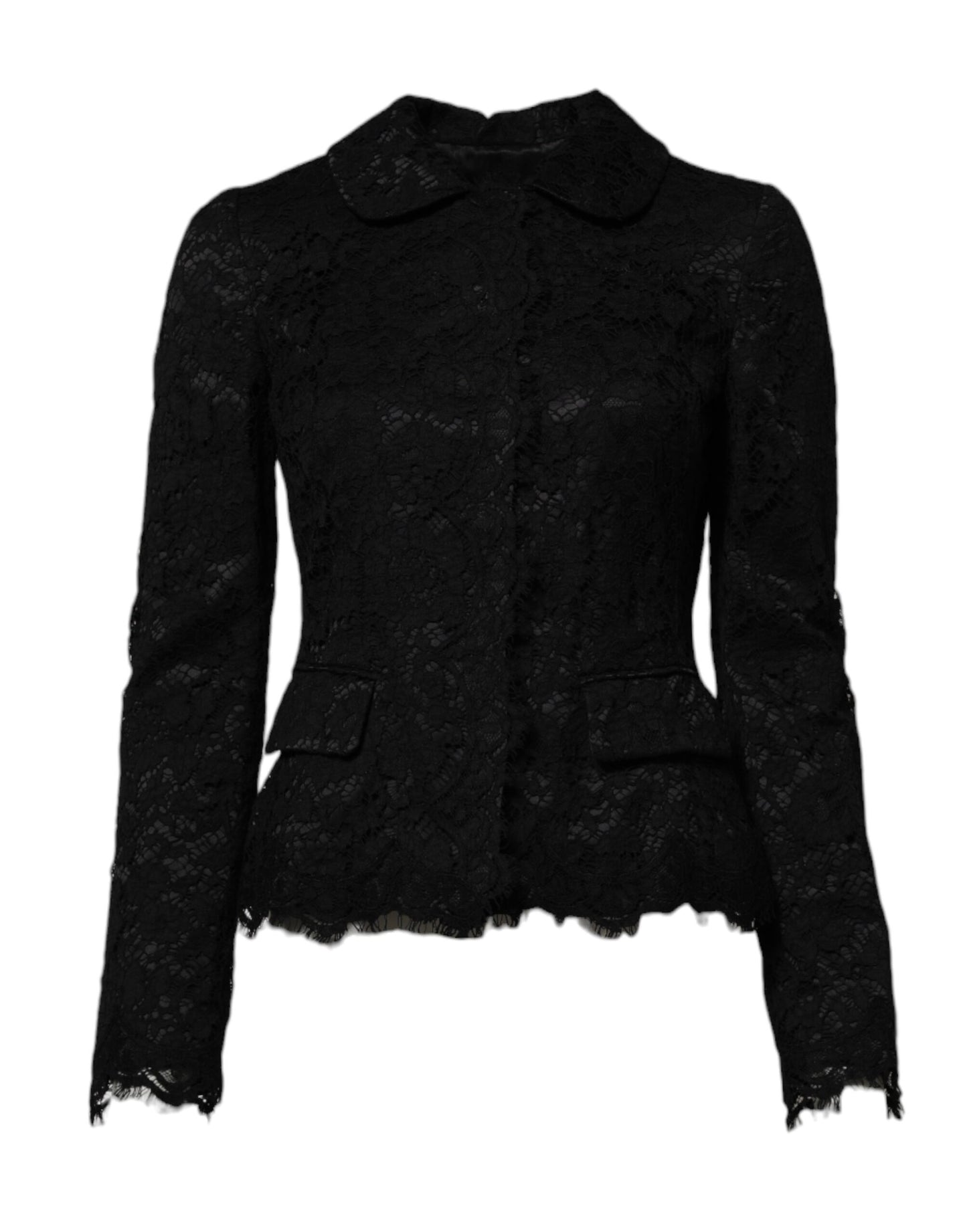 Dolce & Gabbana Black Floral Lace Cotton Collared Jacket