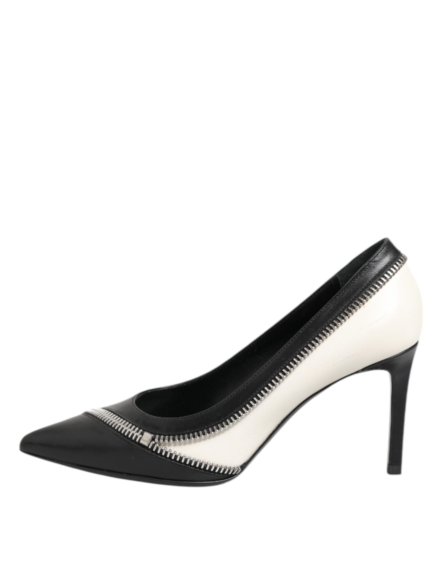 Saint Laurent White Black Leather Pointed Toe Heels Shoes