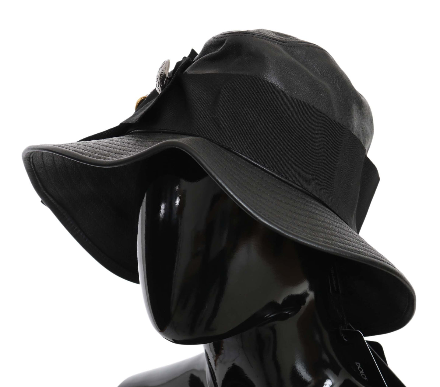 Dolce & Gabbana Elegant Black Leather Cloche Cap - KALAJ