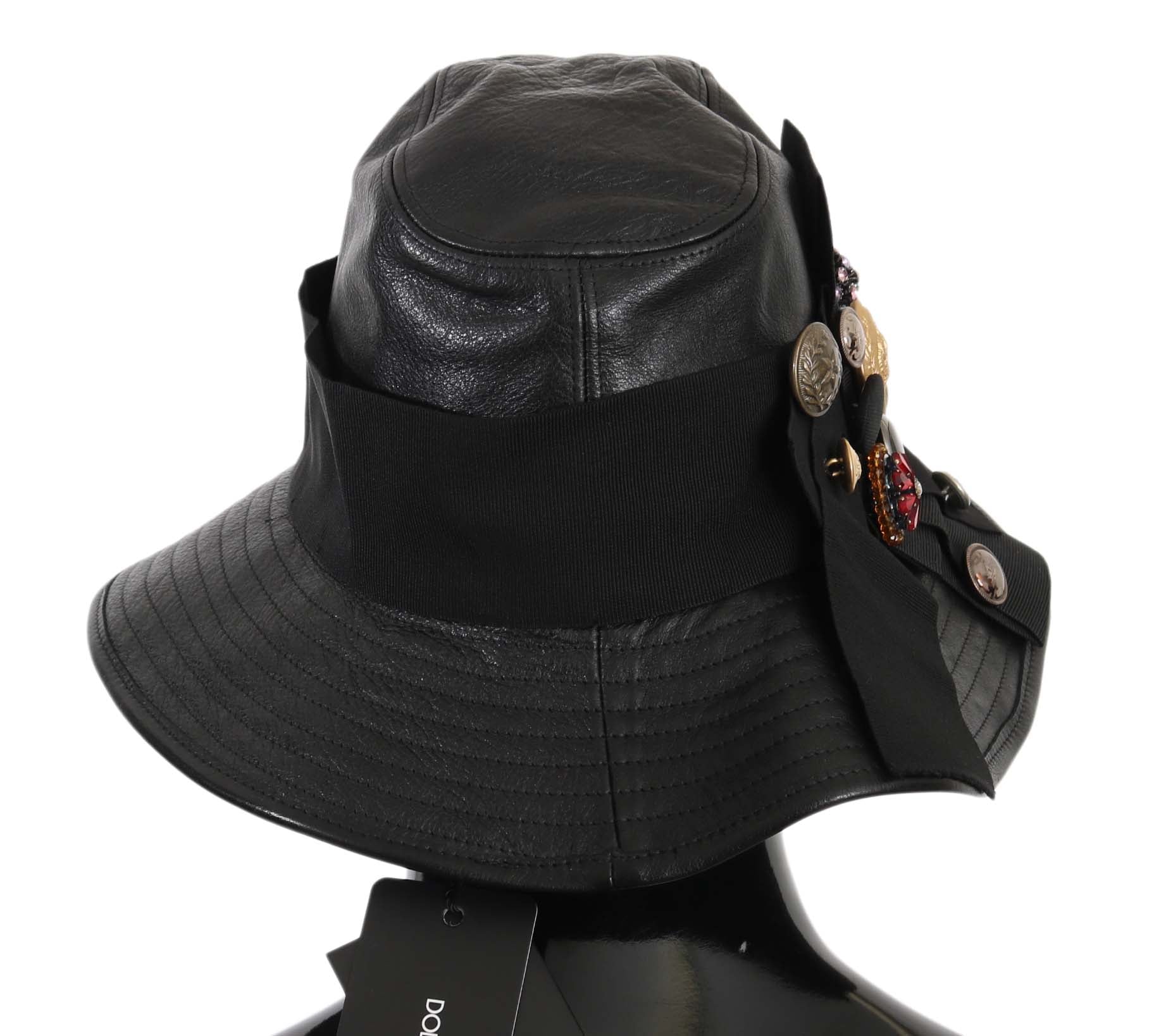 Dolce & Gabbana Elegant Black Leather Cloche Cap - KALAJ