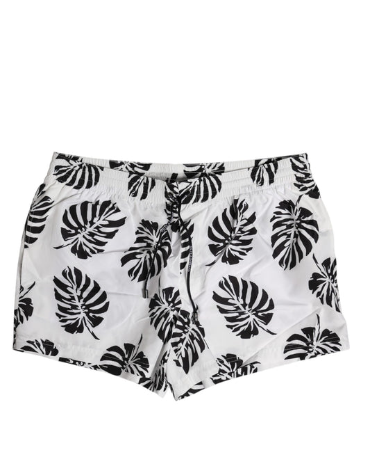 Dolce & Gabbana White Black Print Beachwear Shorts Swimwear