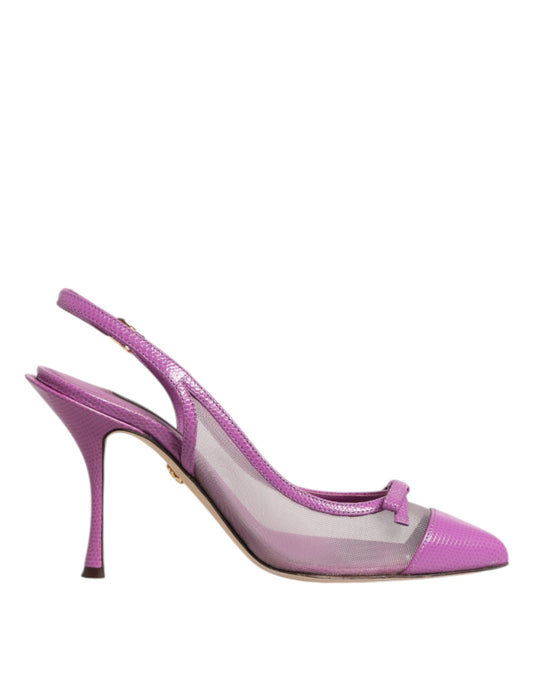 Dolce & Gabbana Purple Leather Mesh High Heels Slingback Shoes
