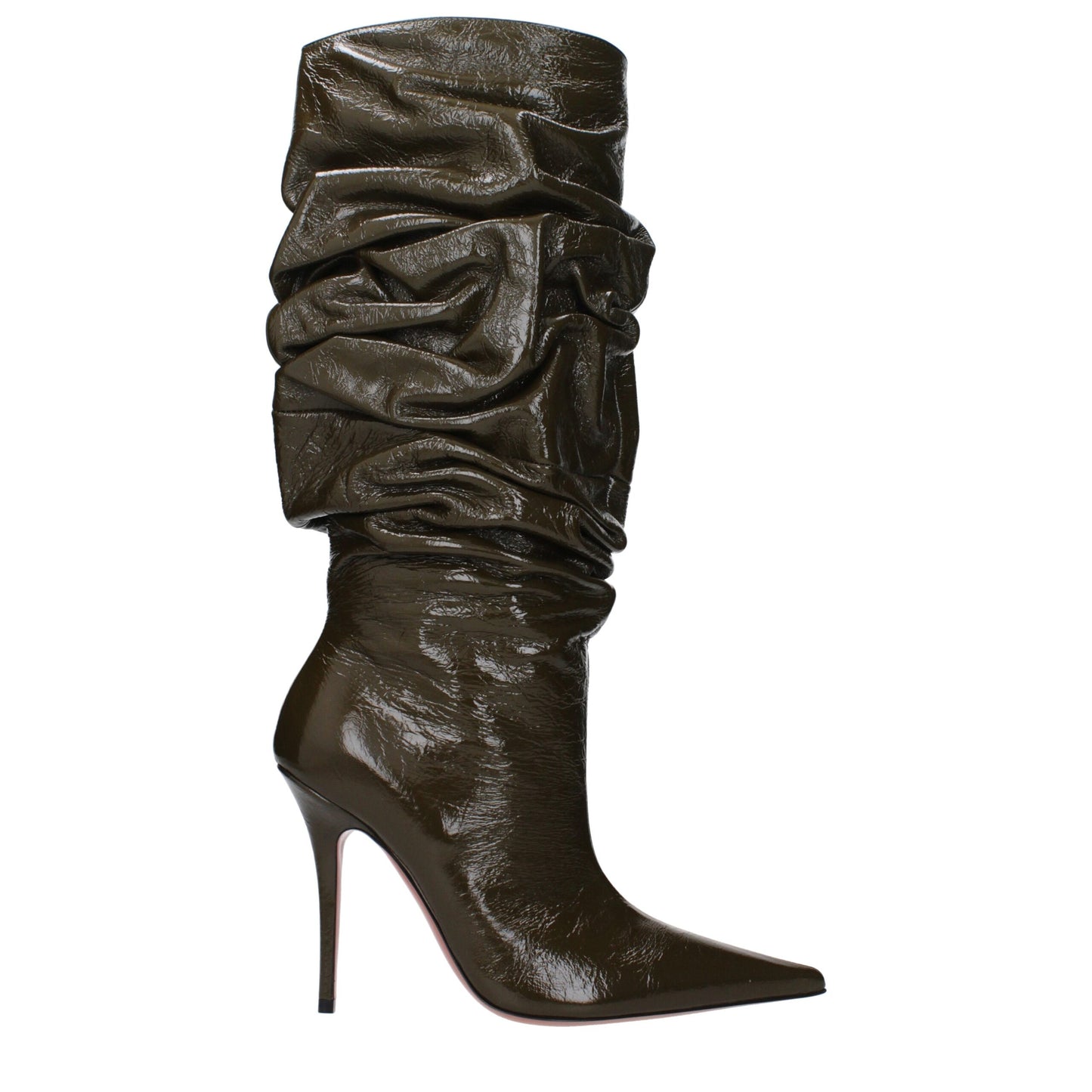 Amina Muaddi Green Leather High Heel Boots
