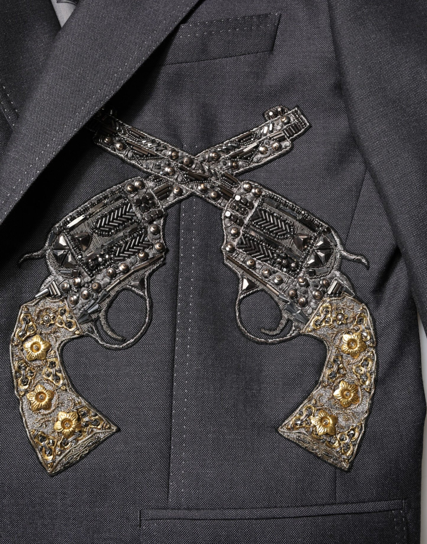 Dolce & Gabbana Dark Gray Bee Embroidery SICILIA Coat Blazer