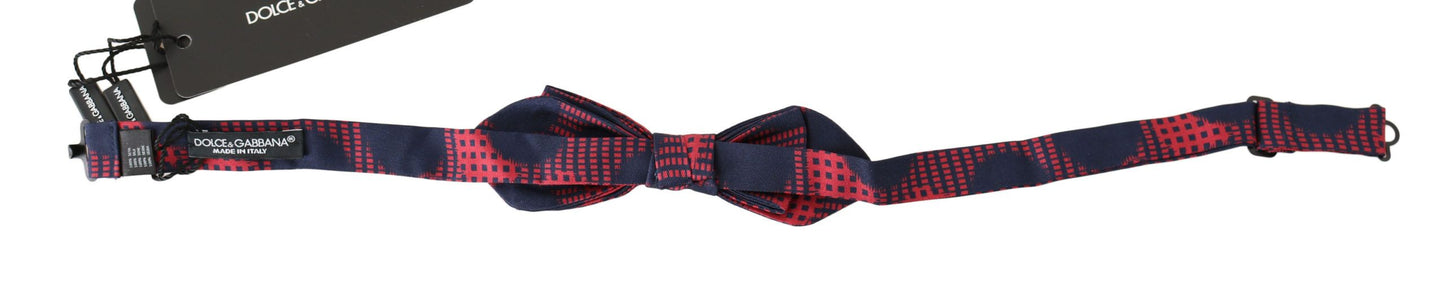 Dolce & Gabbana Elegant Red Checkered Silk Bow Tie - KALAJ