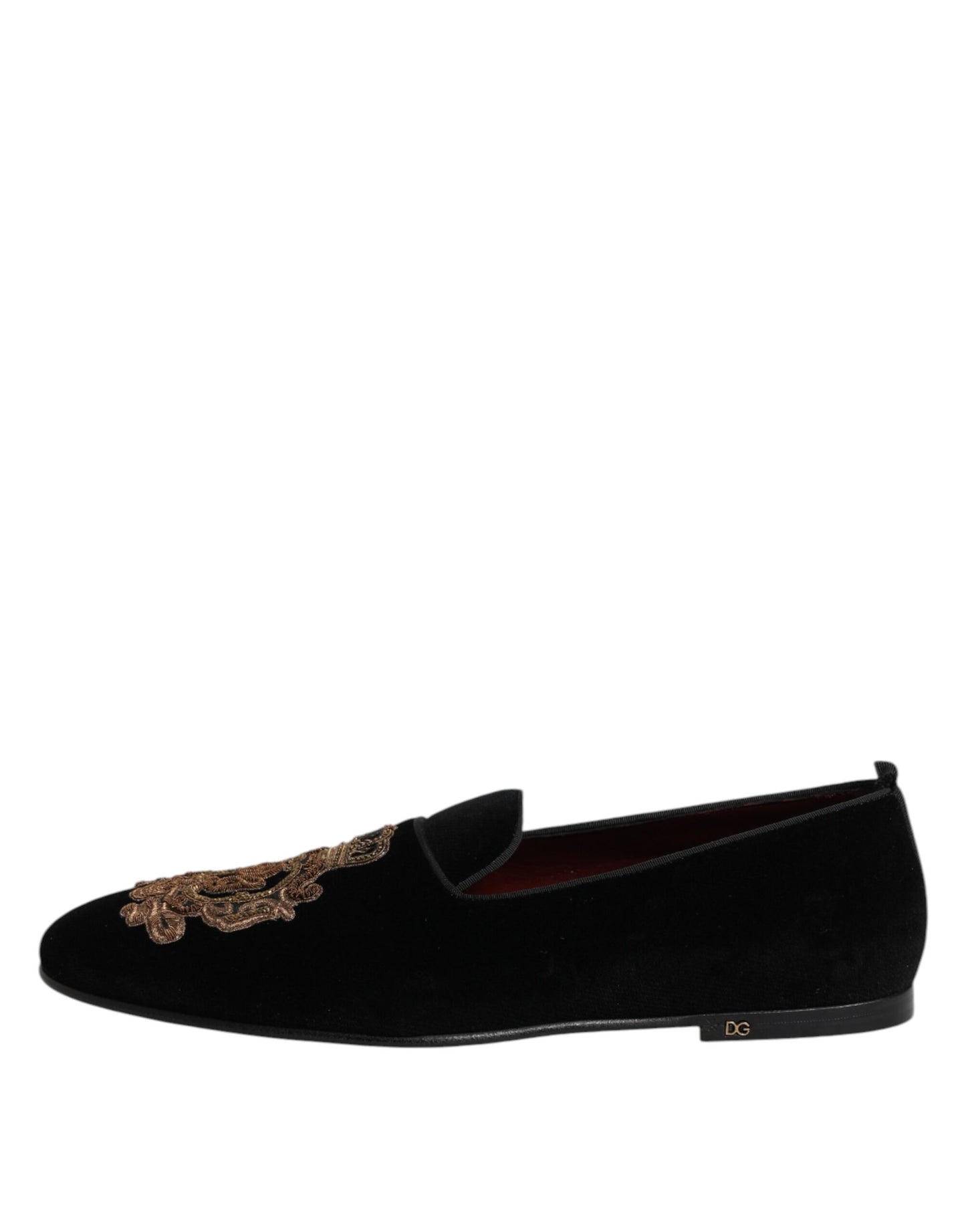 Dolce & Gabbana Black Velvet Gold Crown Mens Loafers Shoes