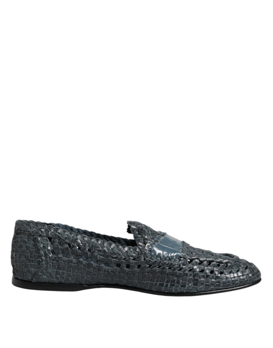 Dolce & Gabbana Blue Woven Raffia Slip On Loafers Shoes