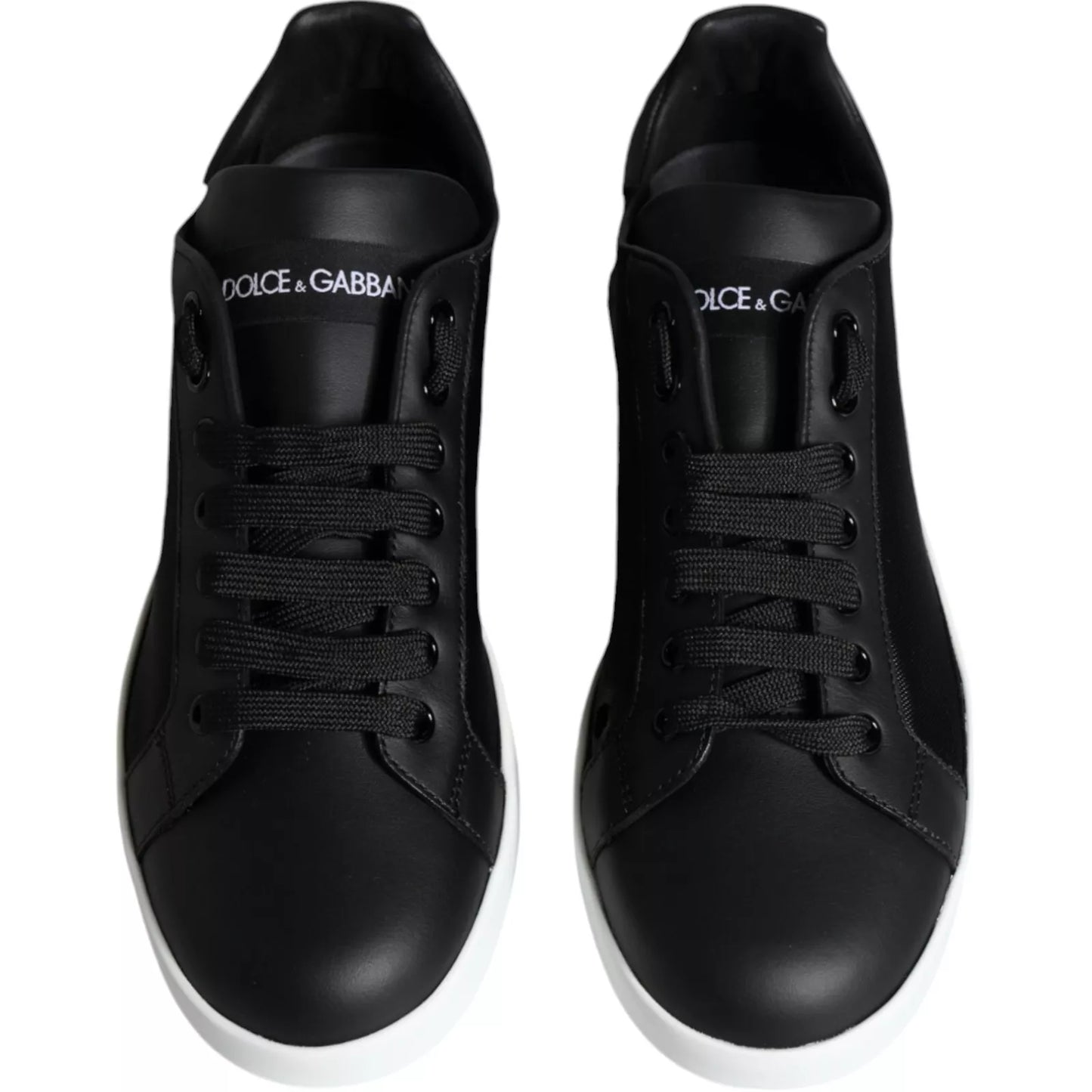 Dolce & Gabbana Black Calf Leather Portofino Sneakers Shoes