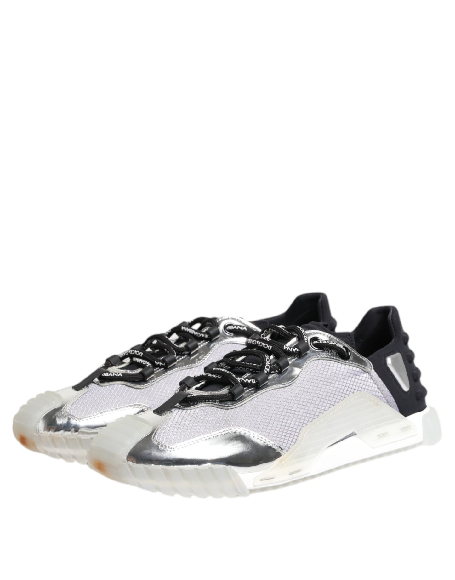 Dolce & Gabbana Silver Black Nylon NS1 Low Top Sneakers Shoes