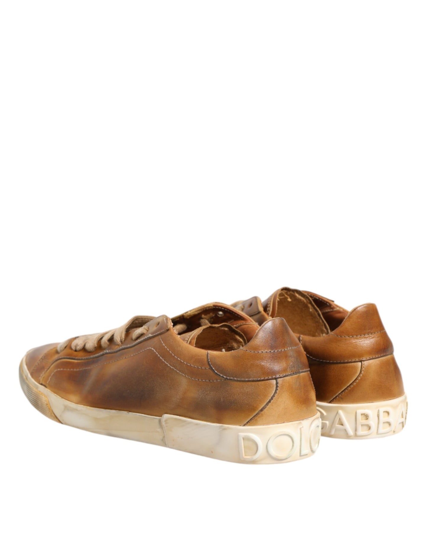 Dolce & Gabbana Brown Leather Low Top Men Sneakers Shoes