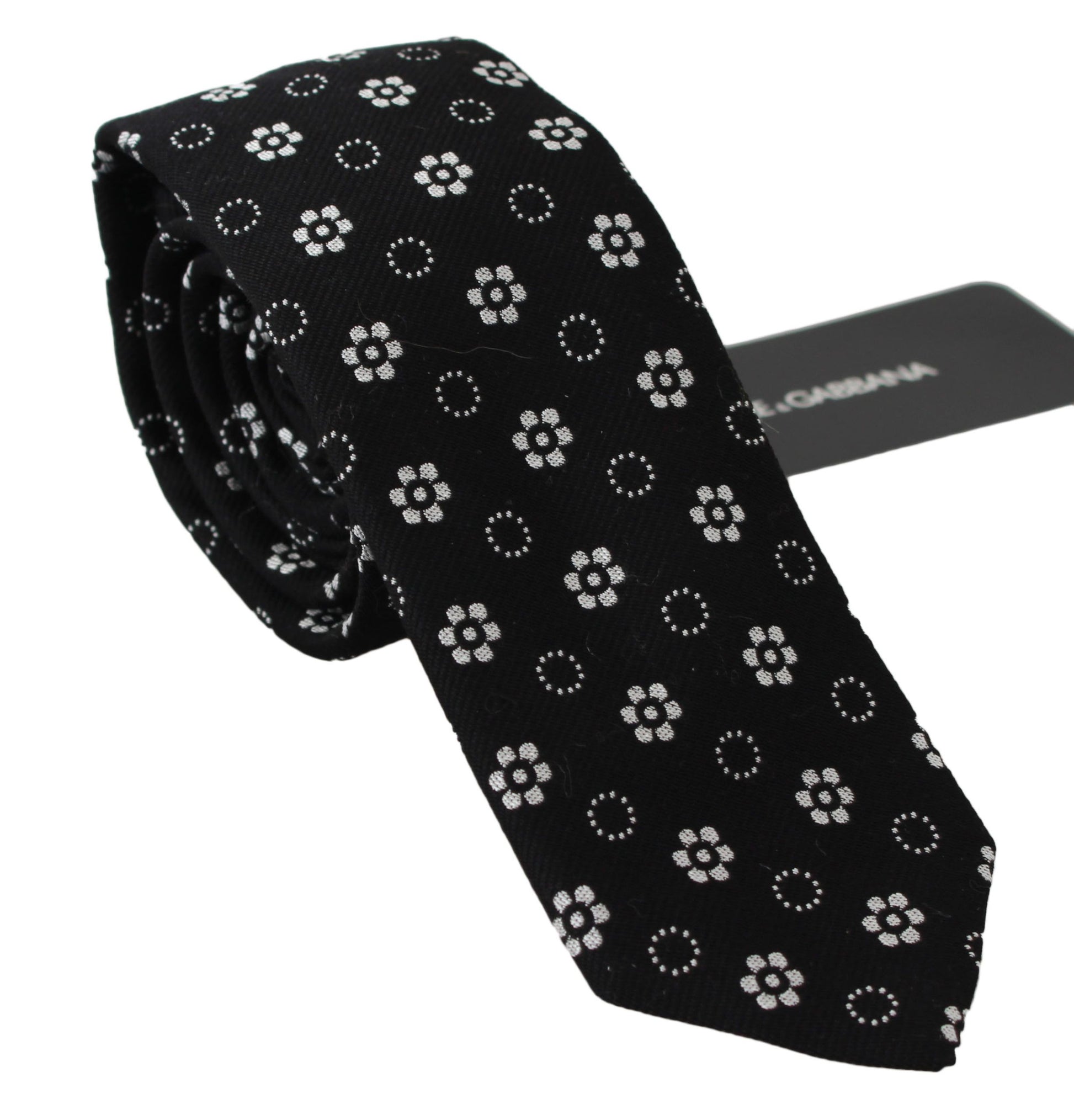 Dolce & Gabbana Elegant Black Floral Silk Necktie - KALAJ