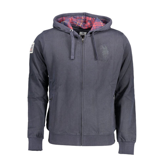 U.S. POLO ASSN. "Blue Cotton Men Sweater with Embroidered Zip and Pockets"
