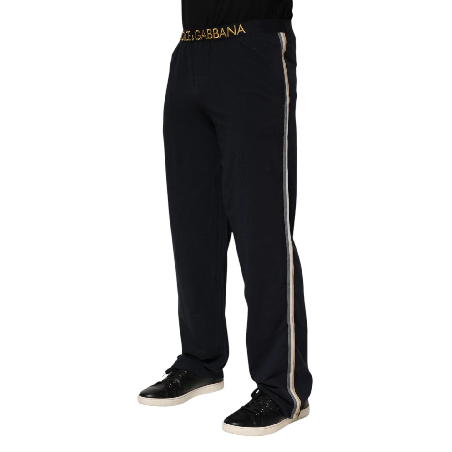 Dolce & Gabbana Black Modal Spandex Straight Logo Trouser Pants