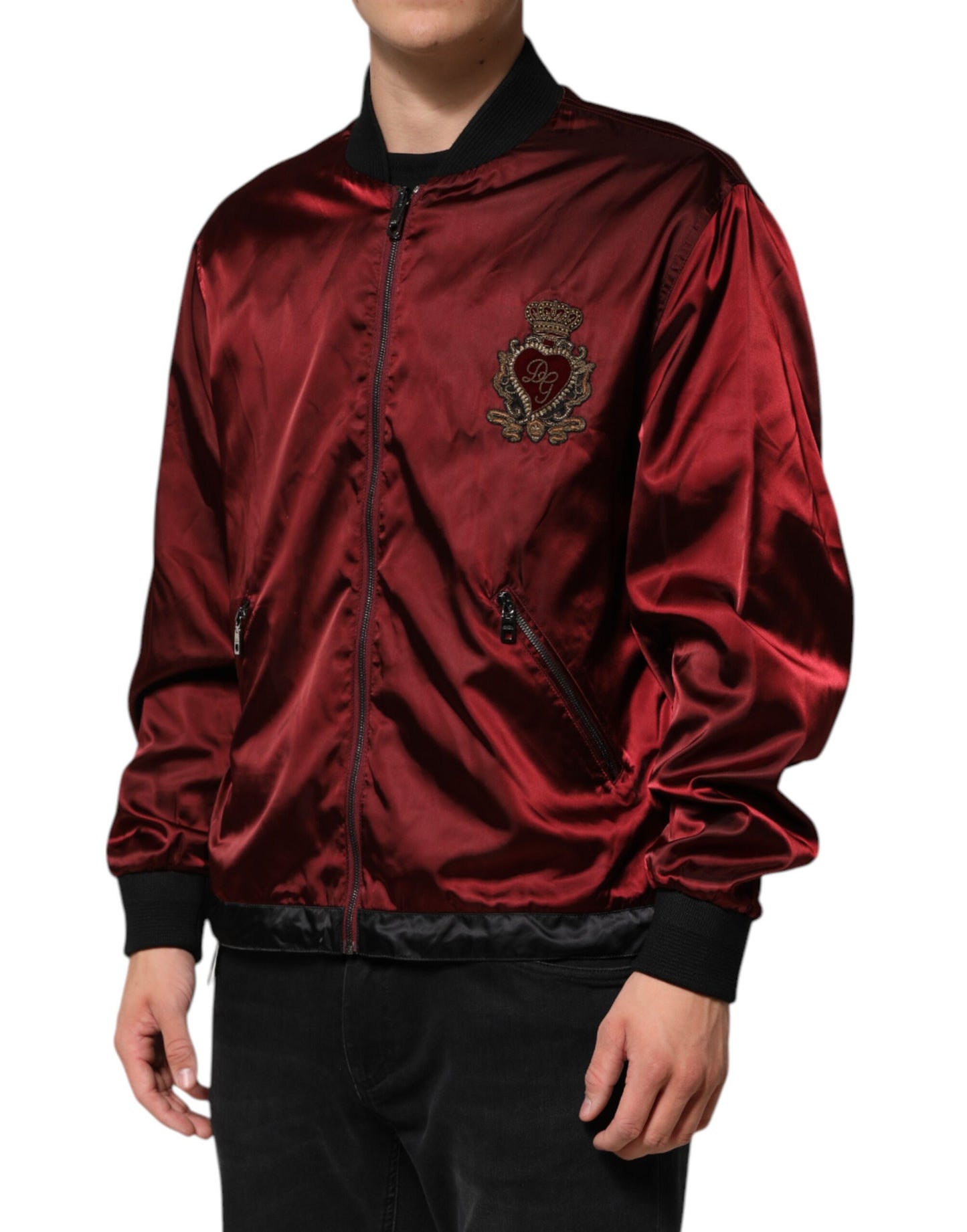 Dolce & Gabbana Maroon Nylon DG Crown Embroidery Jacket
