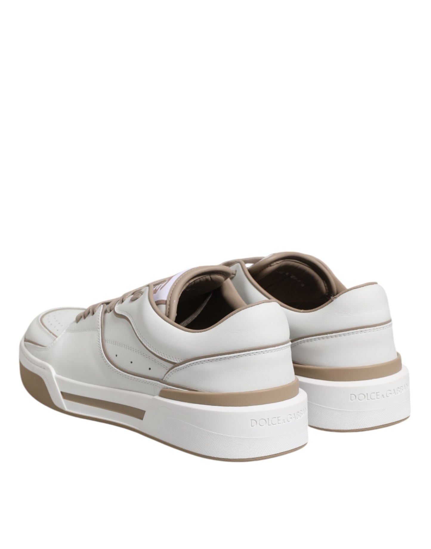 Dolce & Gabbana White Brown Leather Low Top Men Sneakers Shoes