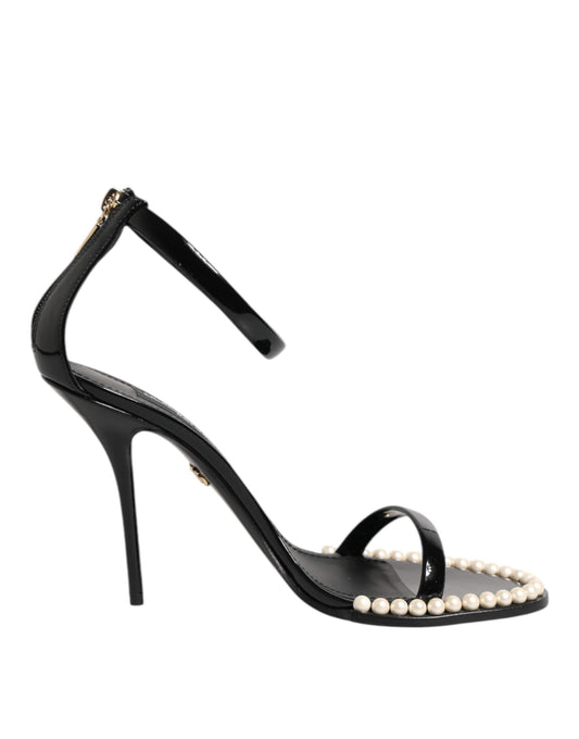 Dolce & Gabbana Black KEIRA Pearl Embellished Sandals Shoes