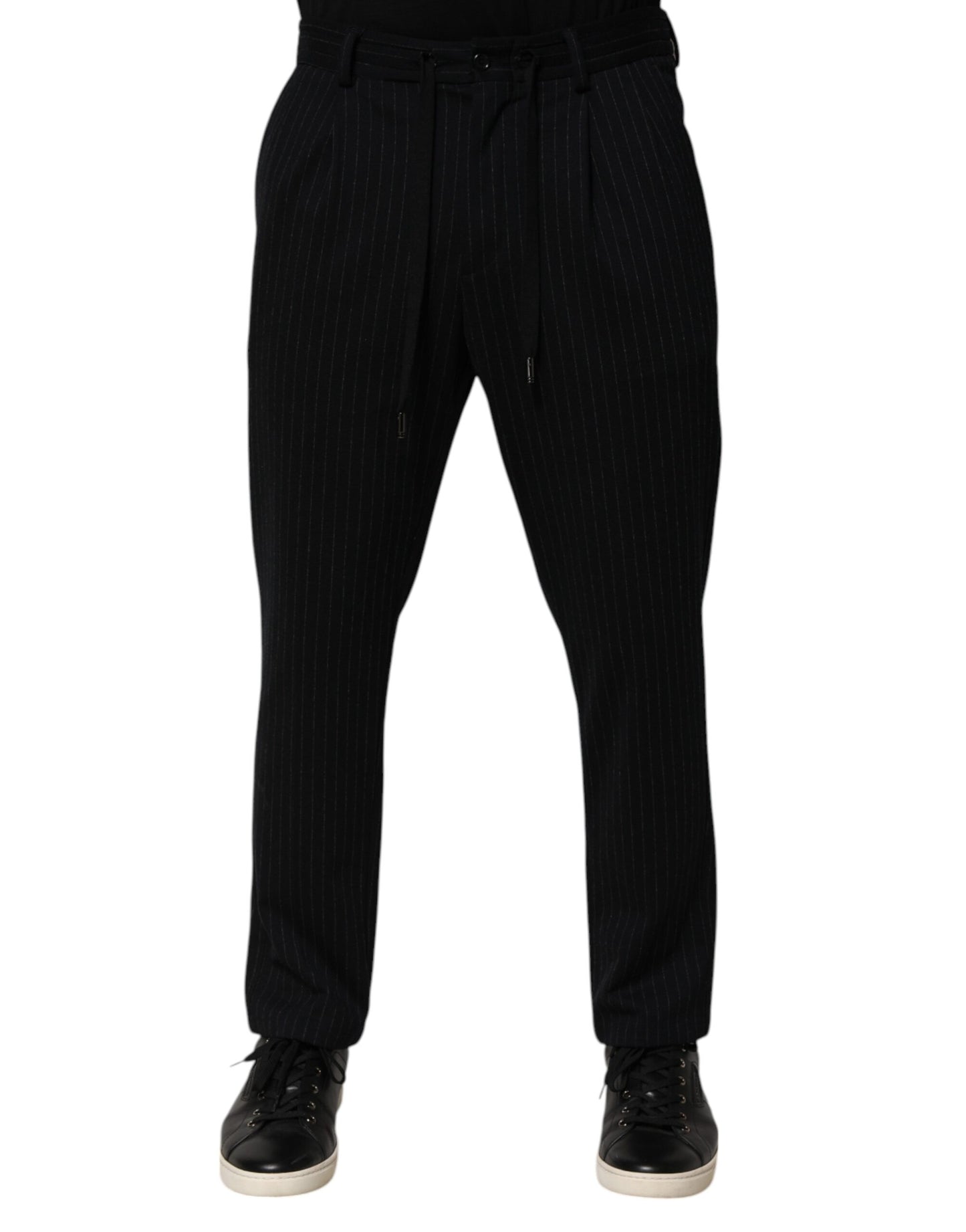 Dolce & Gabbana Black Stripes Viscose Skinny Dress Men Pants