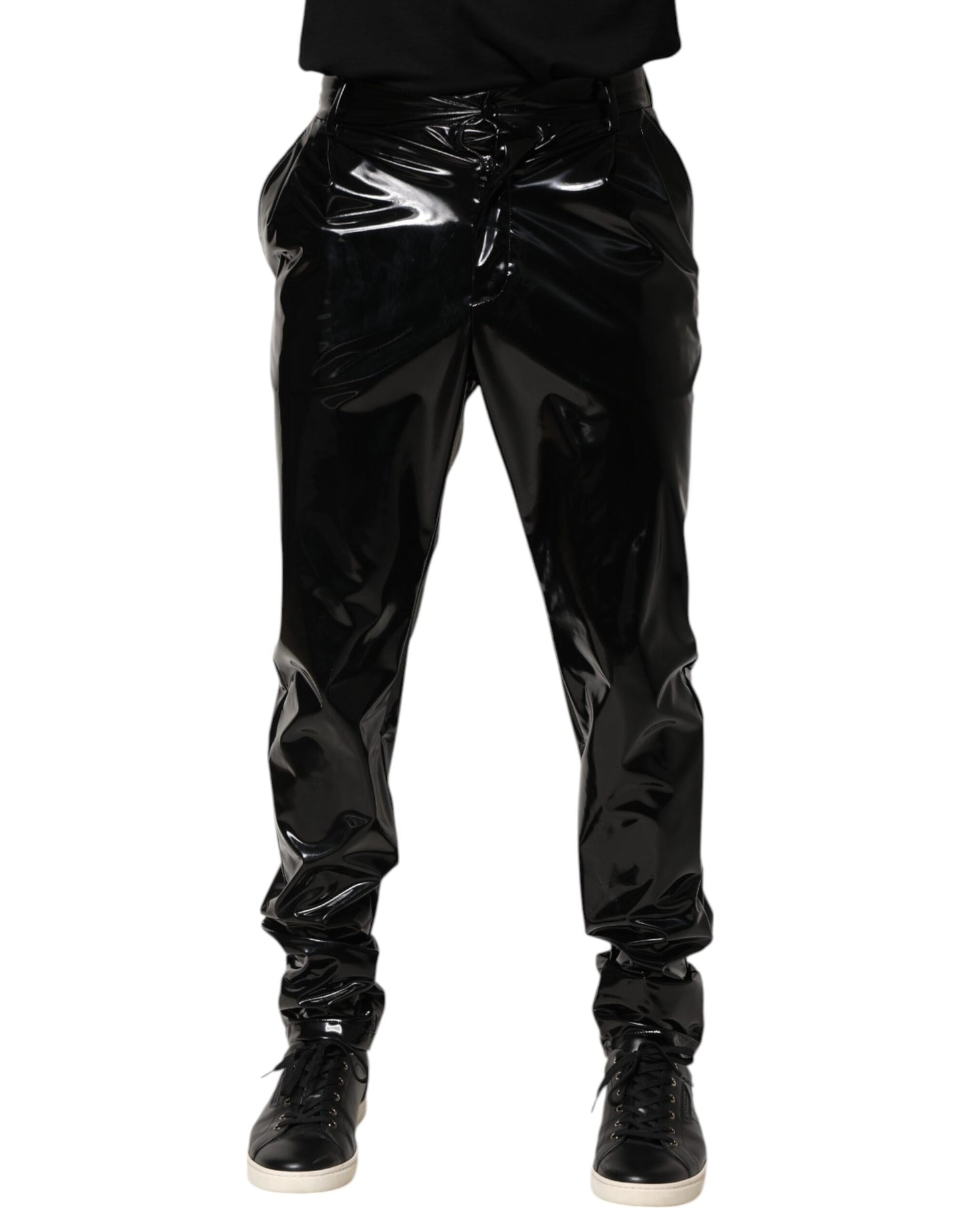 Dolce & Gabbana Black Polyester Mid Waist Men Trouser Pants