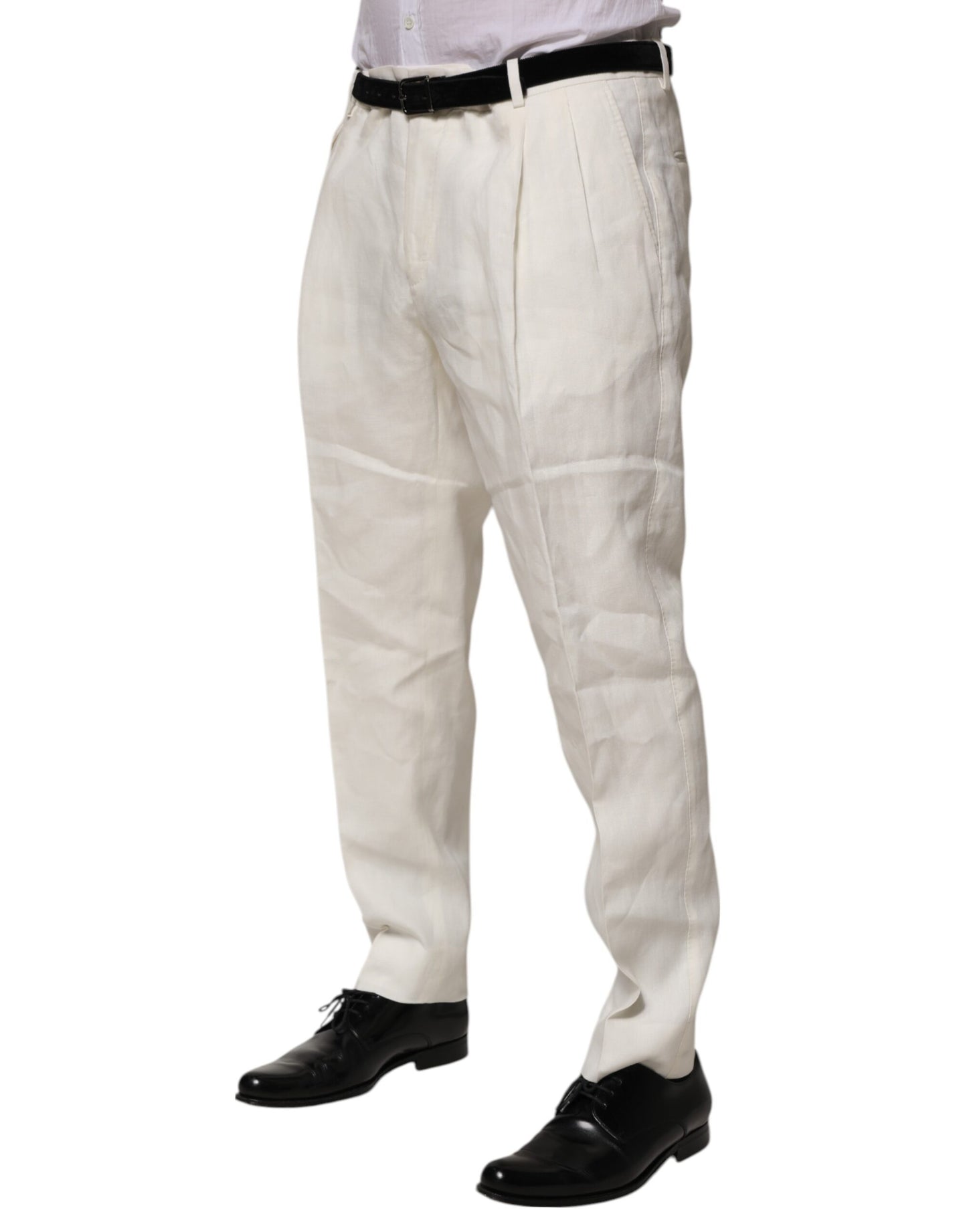 Dolce & Gabbana Cream Linen Dress Slim Formal Trouser Pants