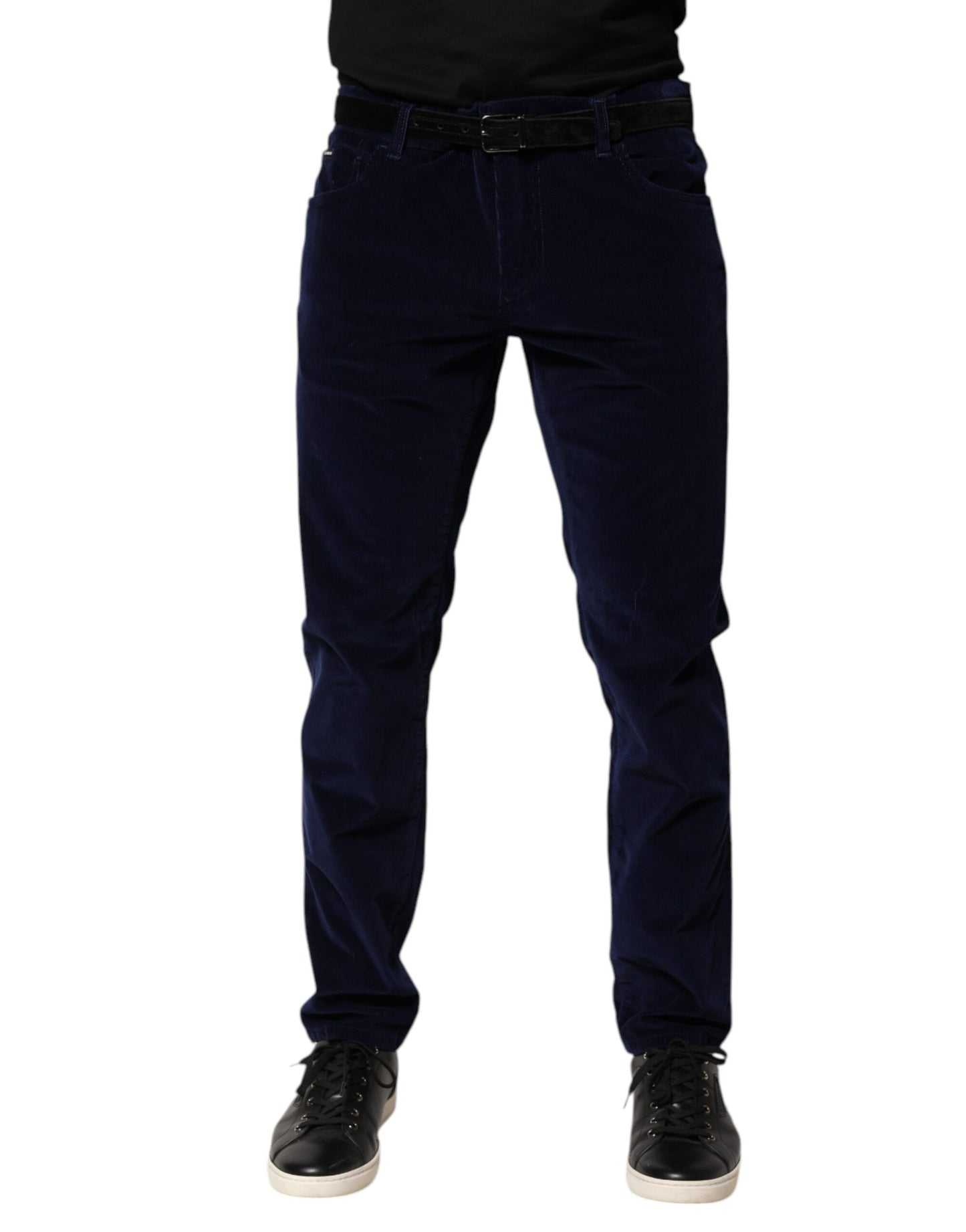 Dolce & Gabbana Navy Blue Cotton Tapered Formal Trouser Pants
