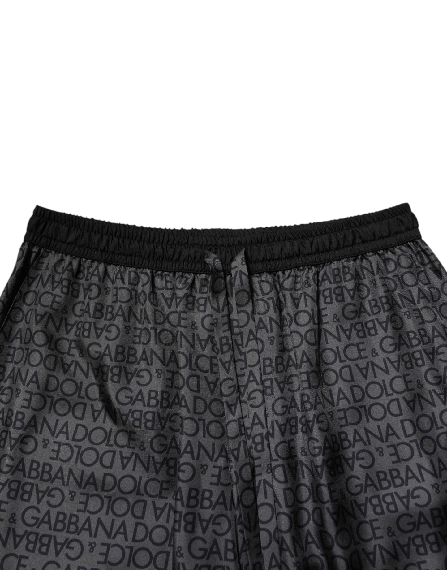 Dolce & Gabbana Gray Black Silk DG Logo Men Bermuda Shorts