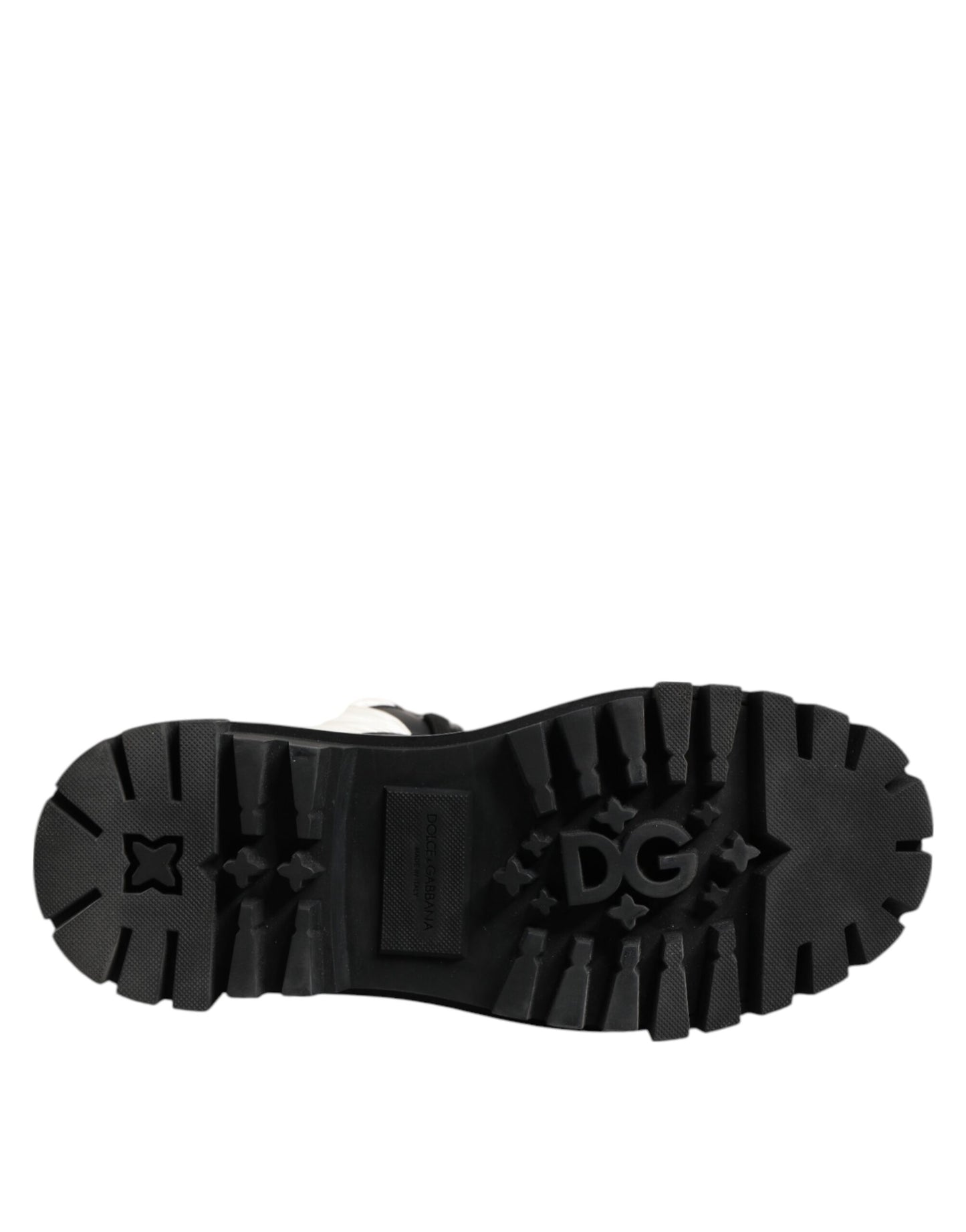 Dolce & Gabbana Black White Padded Mid Calf Lace Up Boots Shoes