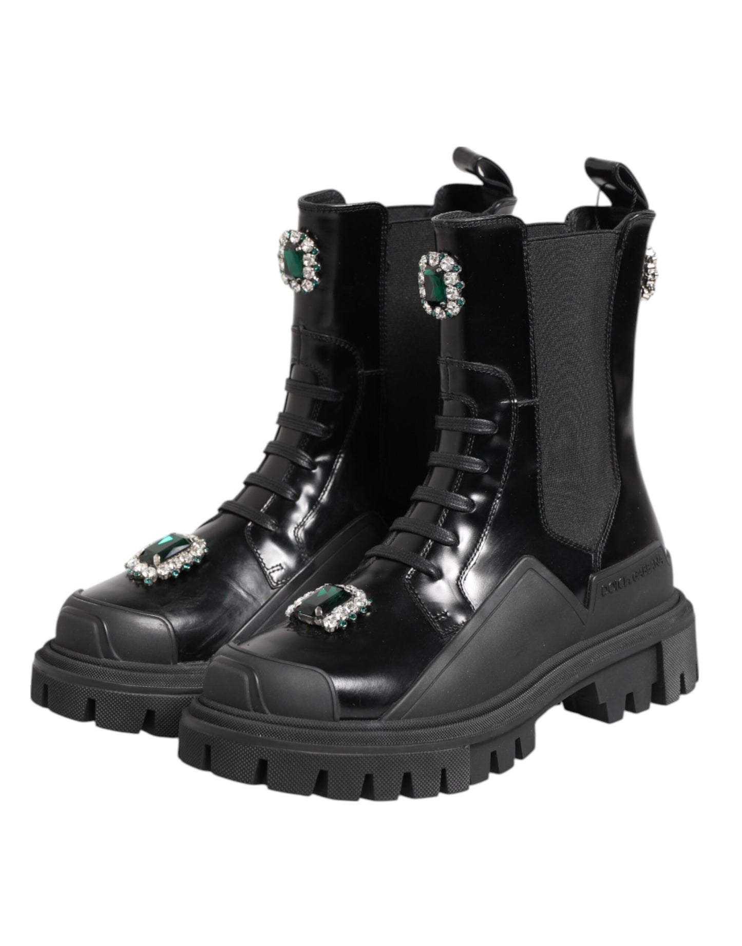 Dolce & Gabbana Black Crystal Embellished Combat Boots Shoes
