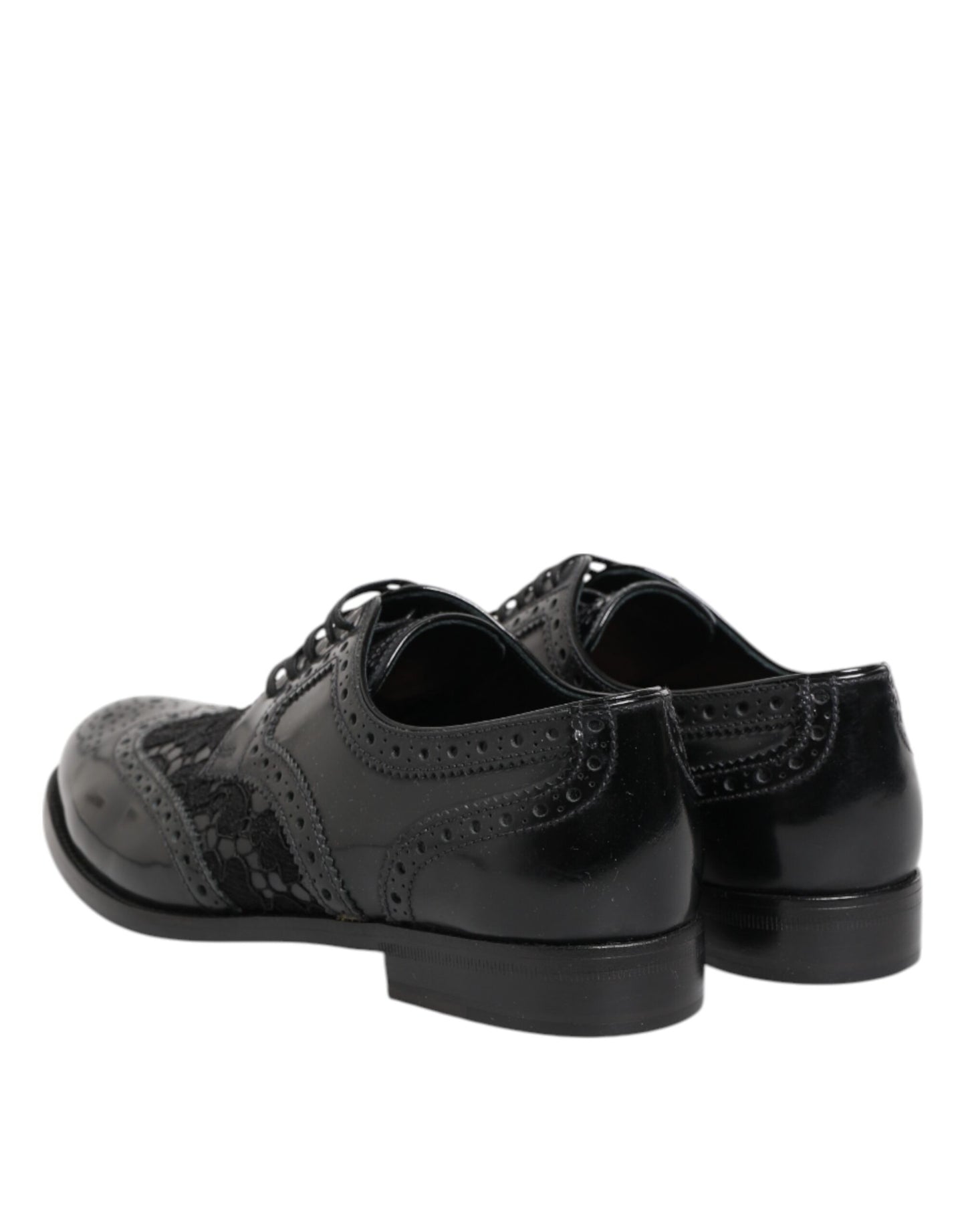 Dolce & Gabbana Black Leather Floral Lace Dress Formal  Shoes