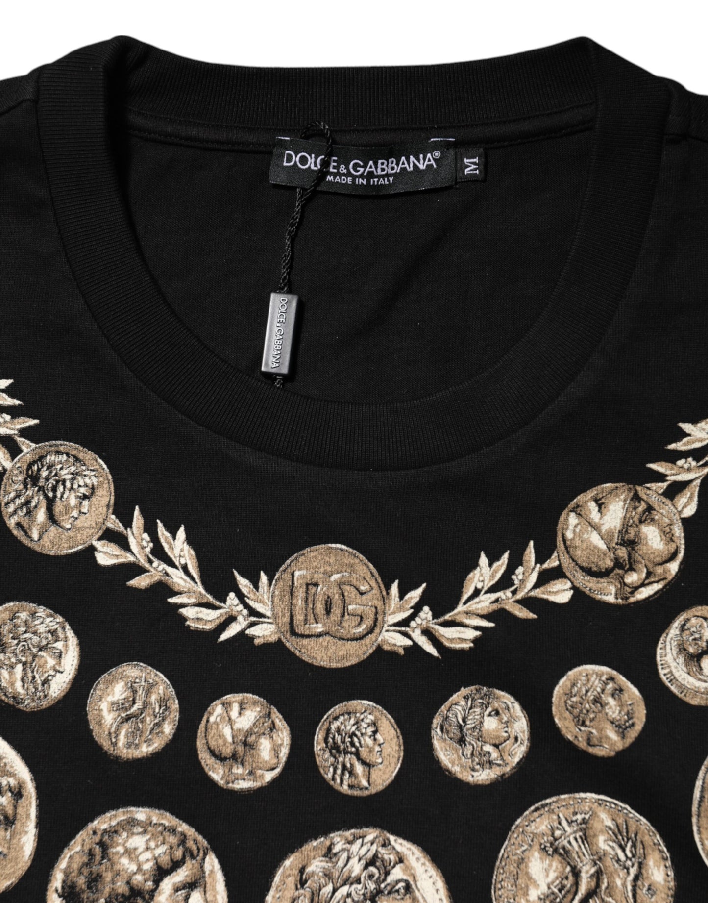 Dolce & Gabbana Black Coin Print Cotton Crew Neck T-shirt