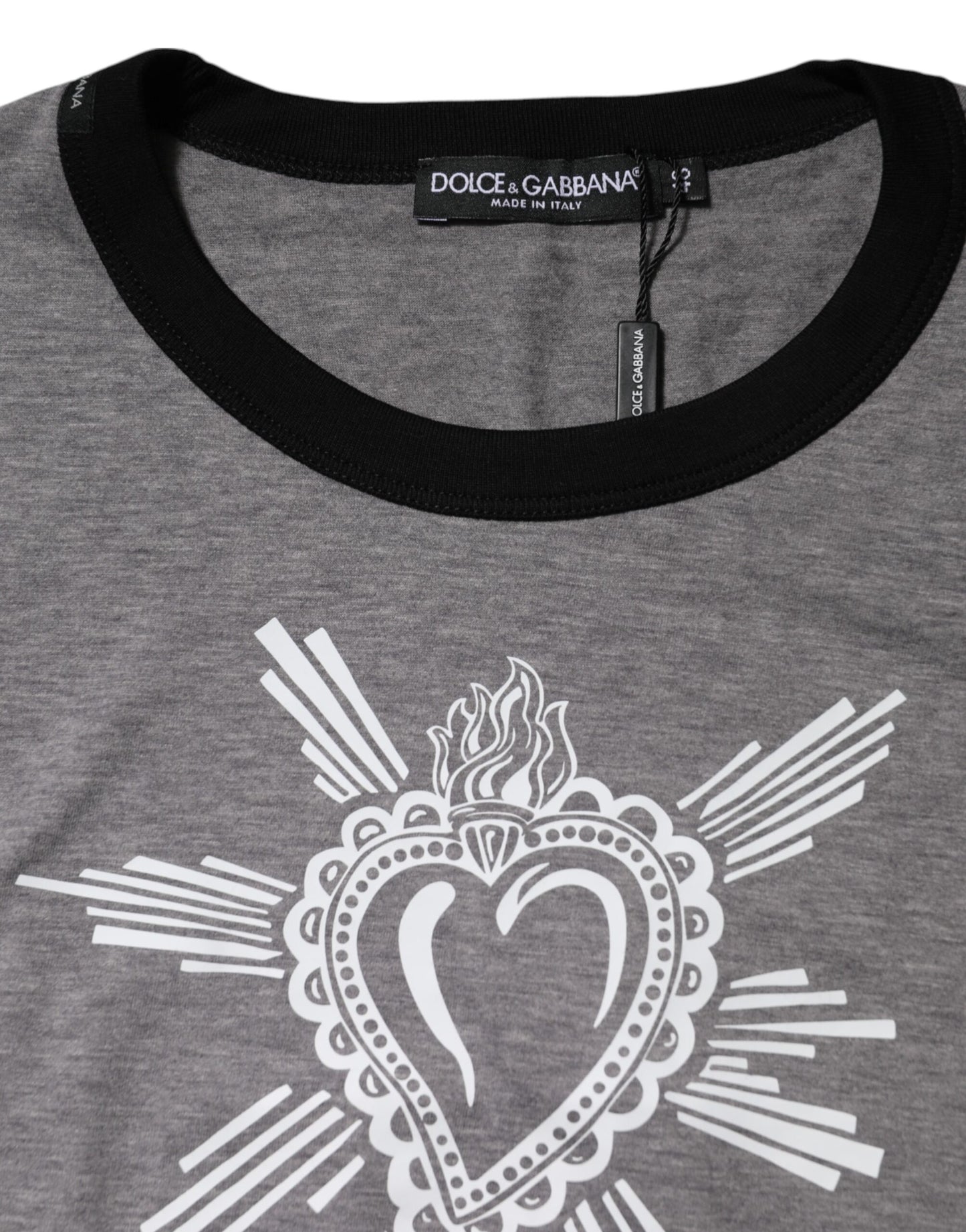 Dolce & Gabbana Gray Sacred Heart Cotton Crew Neck T-shirt