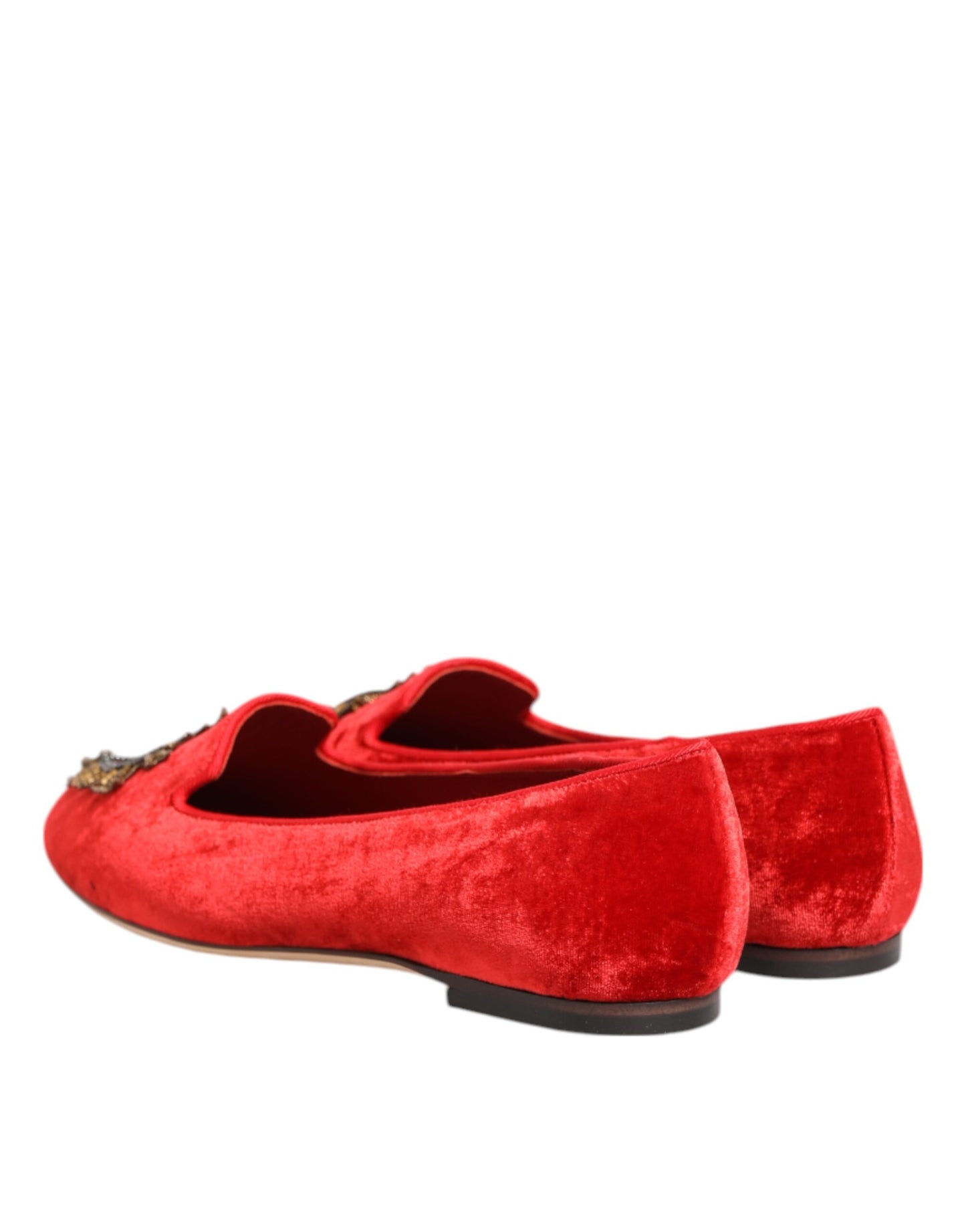 Dolce & Gabbana Red Velvet DG Heart Loafers Flats Shoes