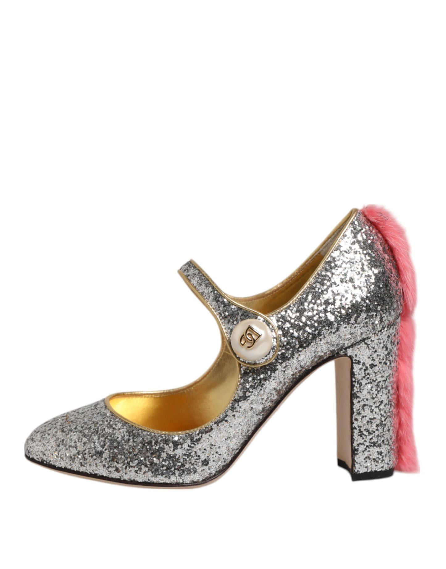 Dolce & Gabbana Silver Glitter Mink Fur VALLY Pump Shoes