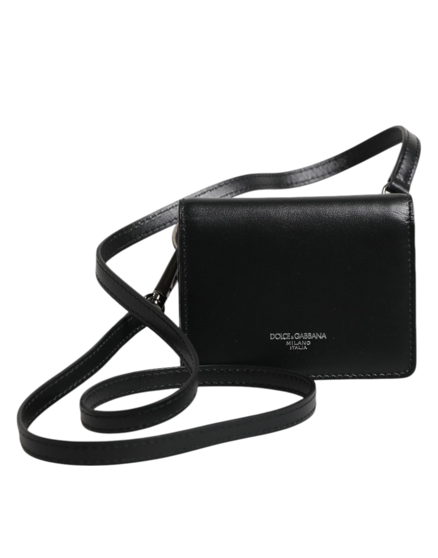 Dolce & Gabbana Black Leather Bifold Card Holder Crossbody Men Borse Bag