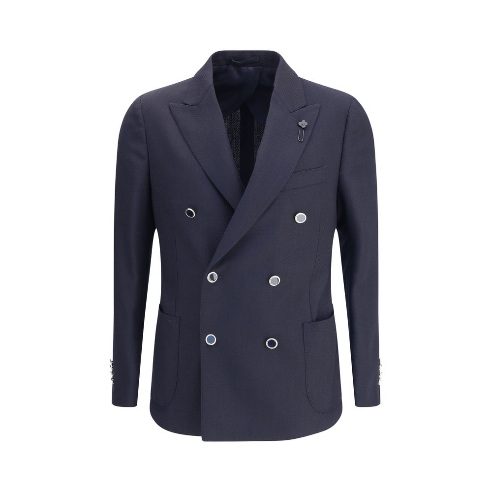 Lardini Blue Fleece Wool Blazer