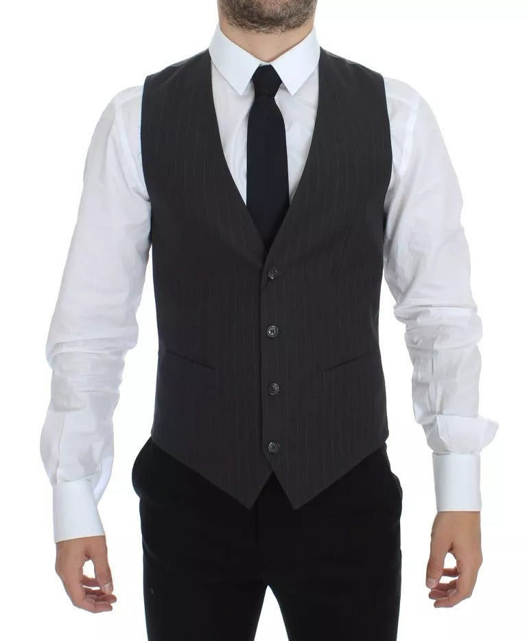 Dolce & Gabbana Gray Striped Formal Dress Gilet Vest