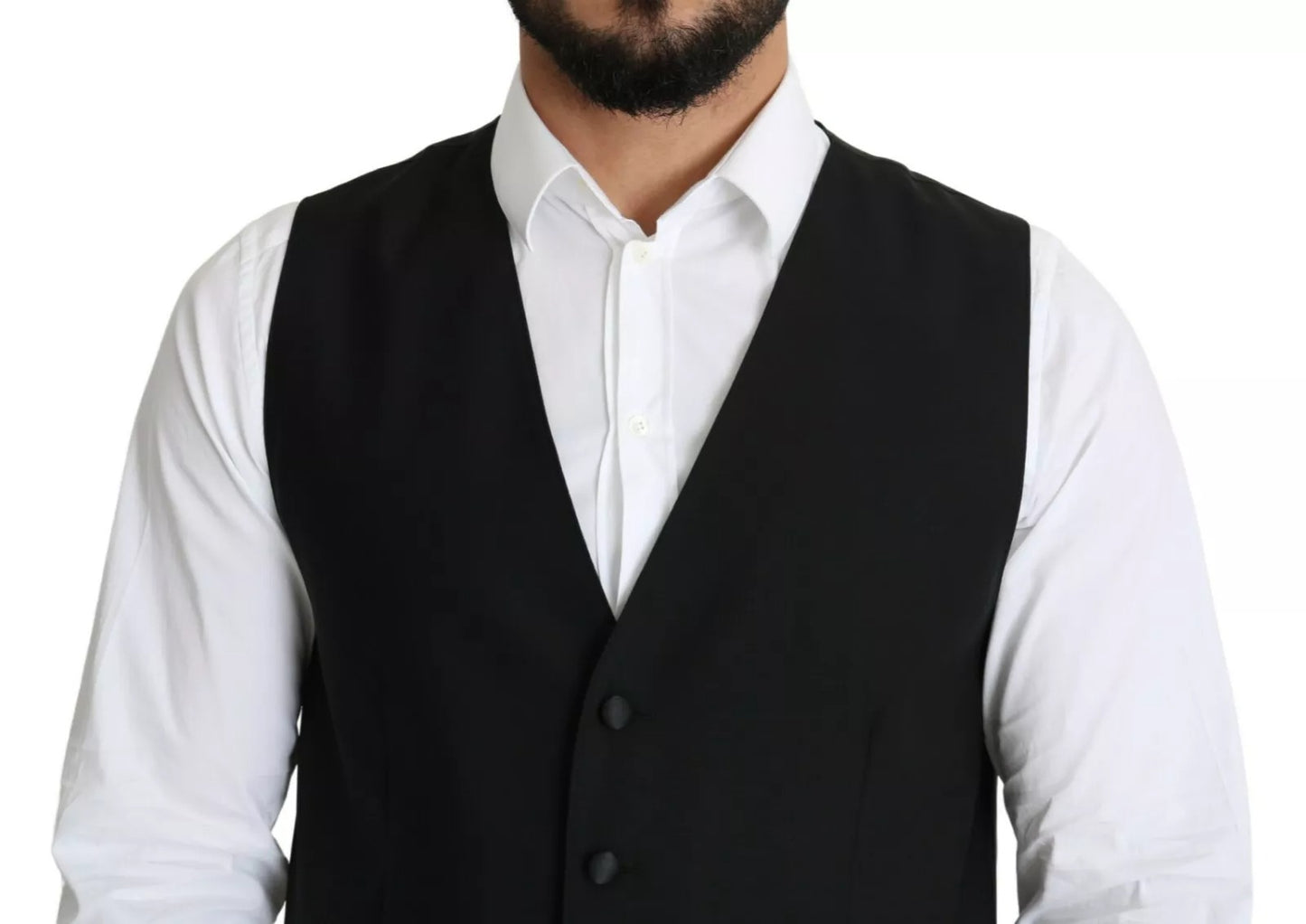Dolce & Gabbana Black Wool Men Formal Waistcoat Vest