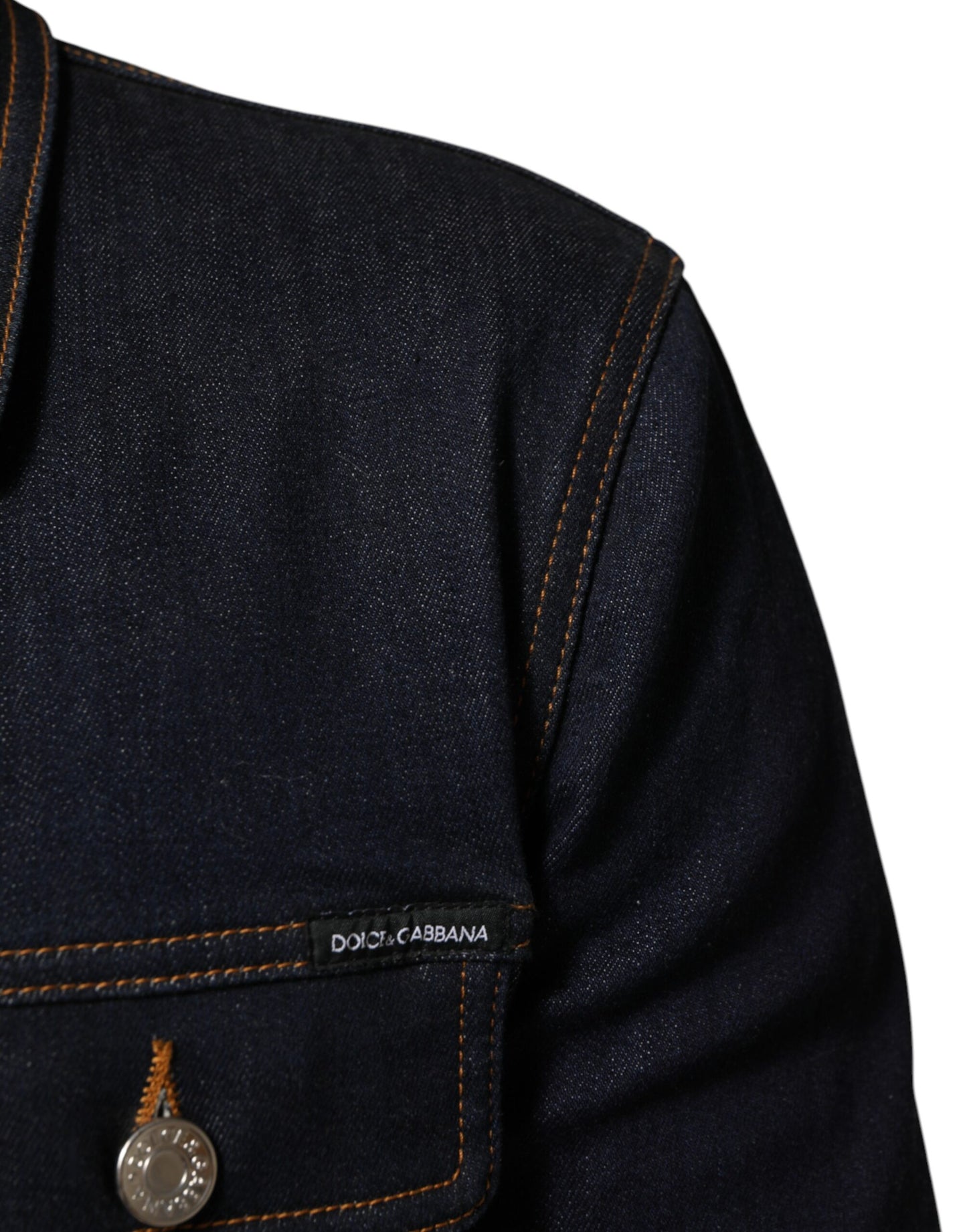Dolce & Gabbana Indigo Blue Denim Slim Fit Logo Patch Jacket