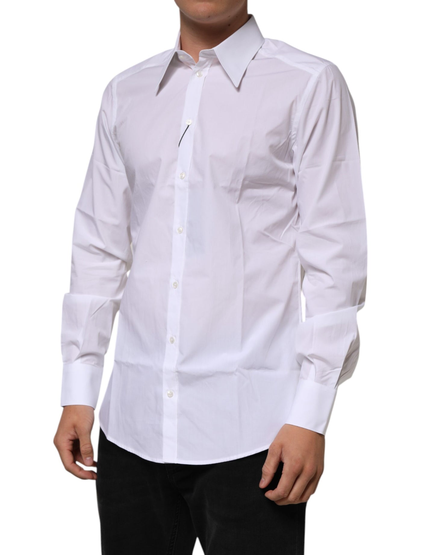 Dolce & Gabbana White Cotton Slim Fit Dress Formal Men Shirt