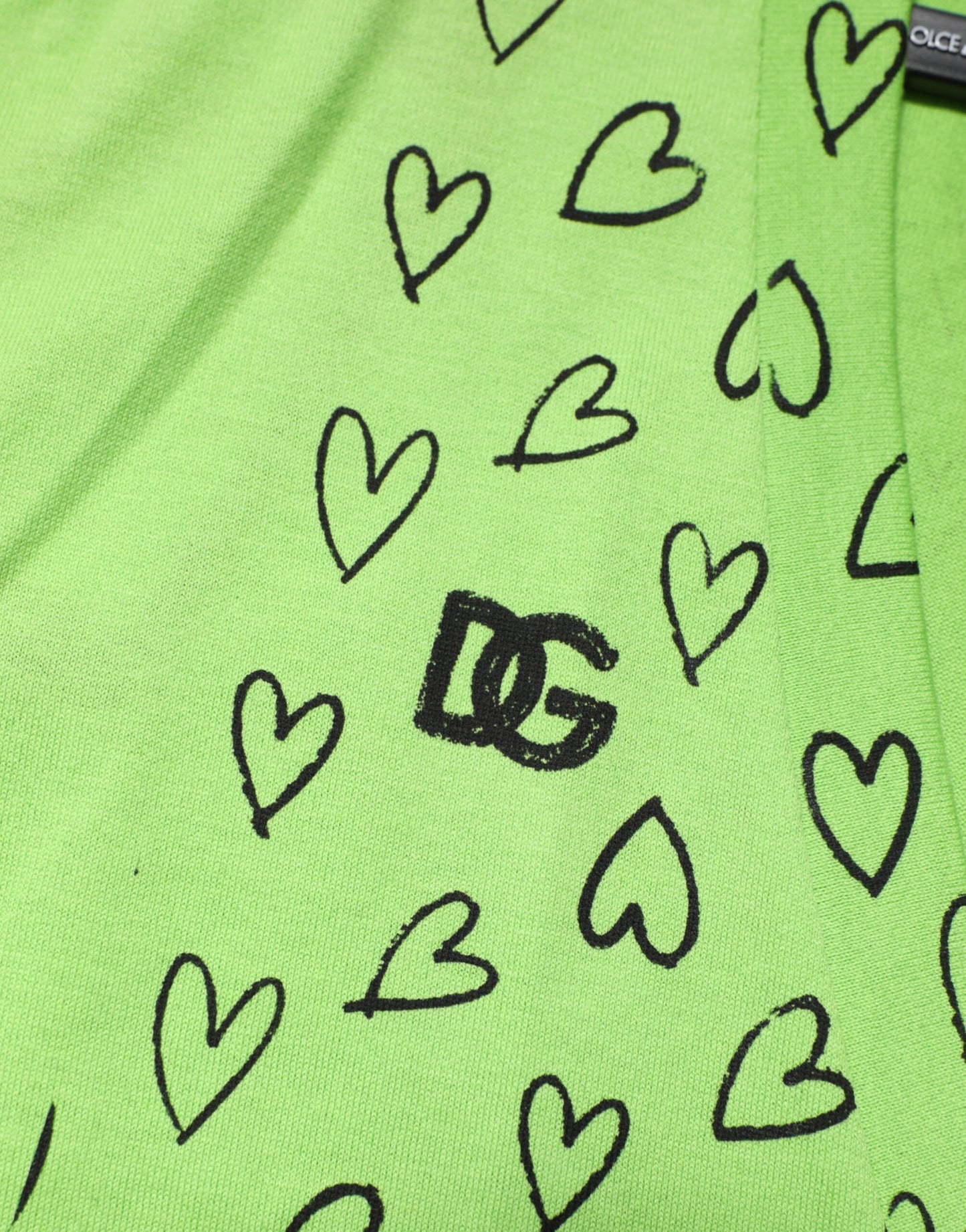 Dolce & Gabbana Green V-Neck DG Logo Heart Print T-shirt